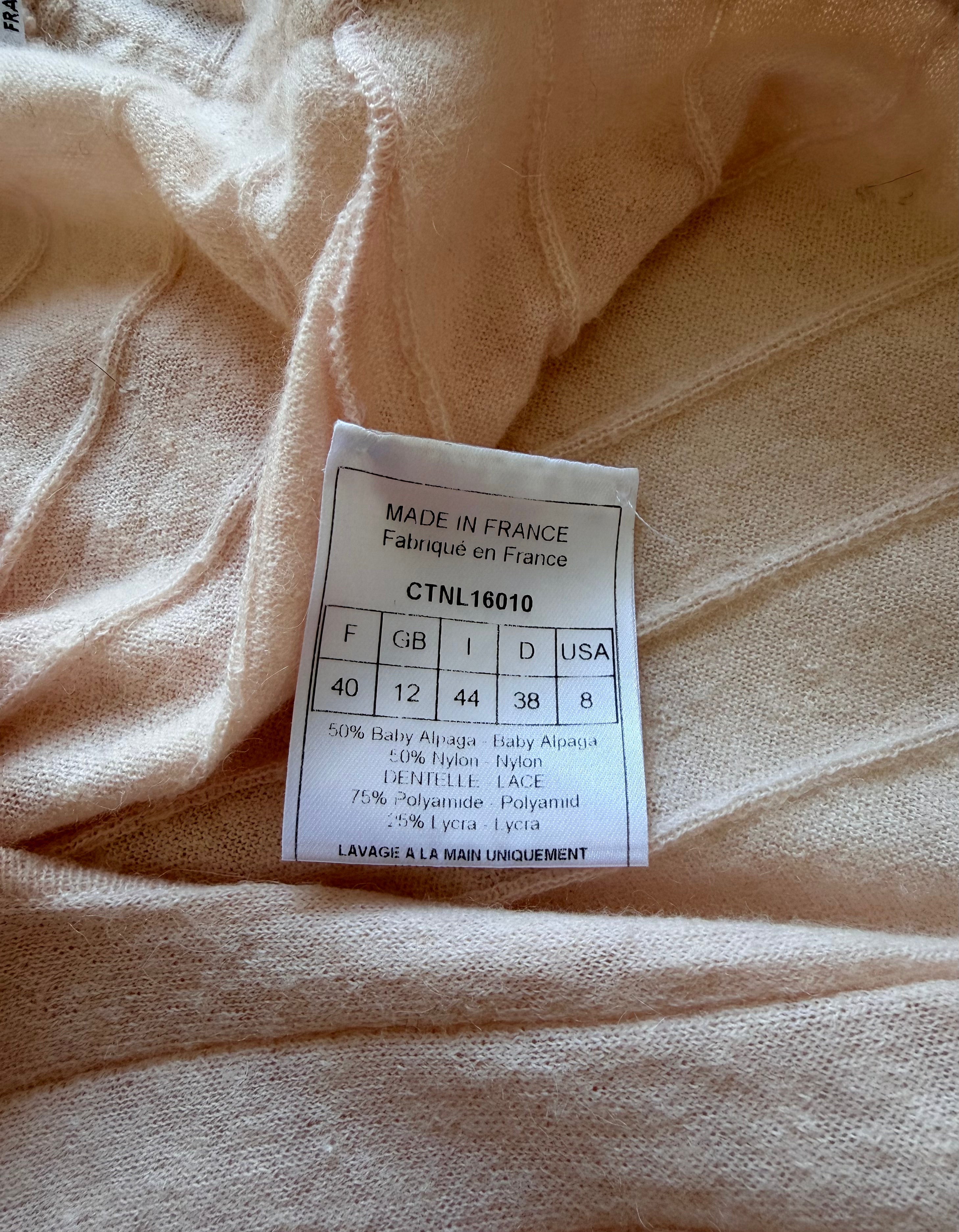 Light Pink Baby Alpaca Knit Mini Dress with Lace Accents