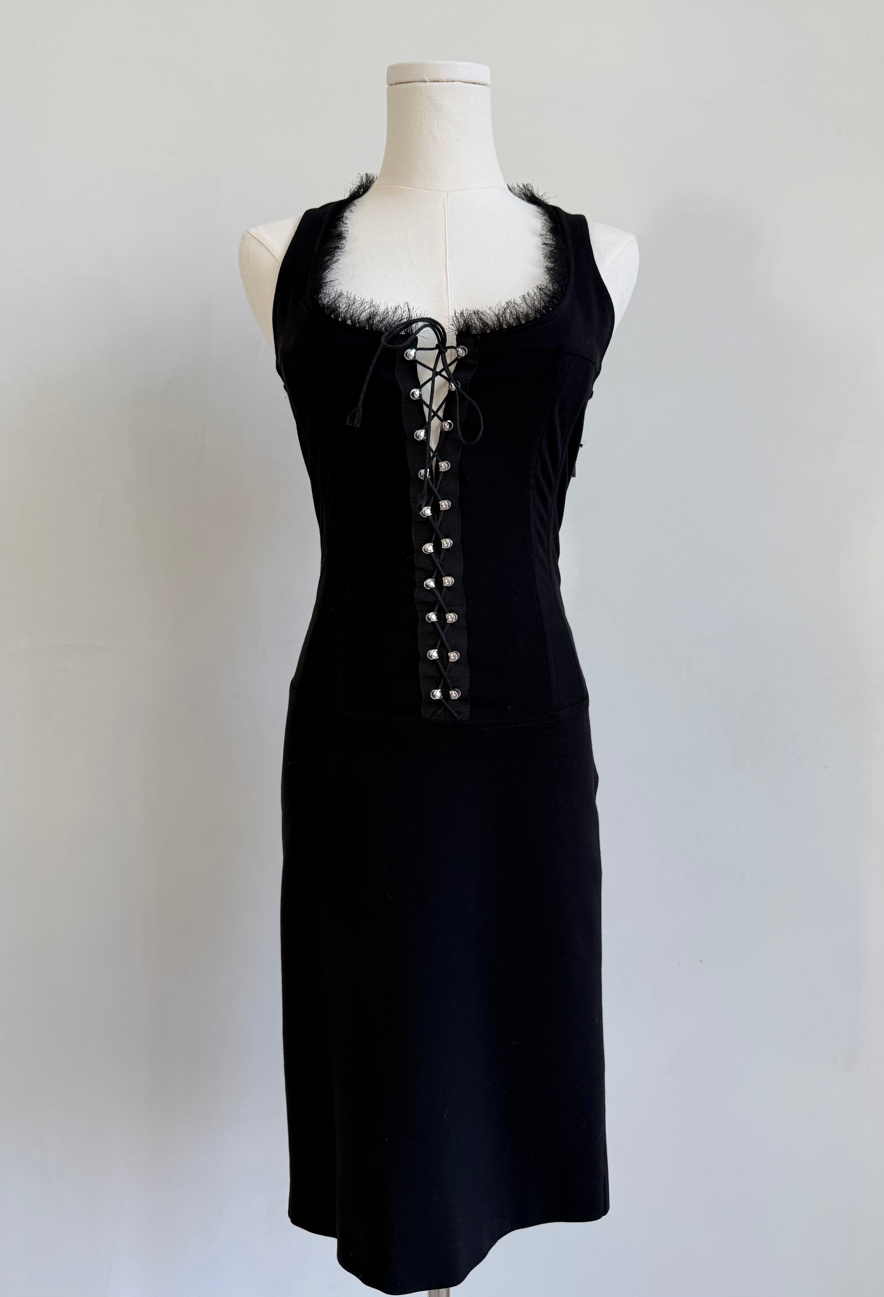 Lace Up Dress with Textured Collar