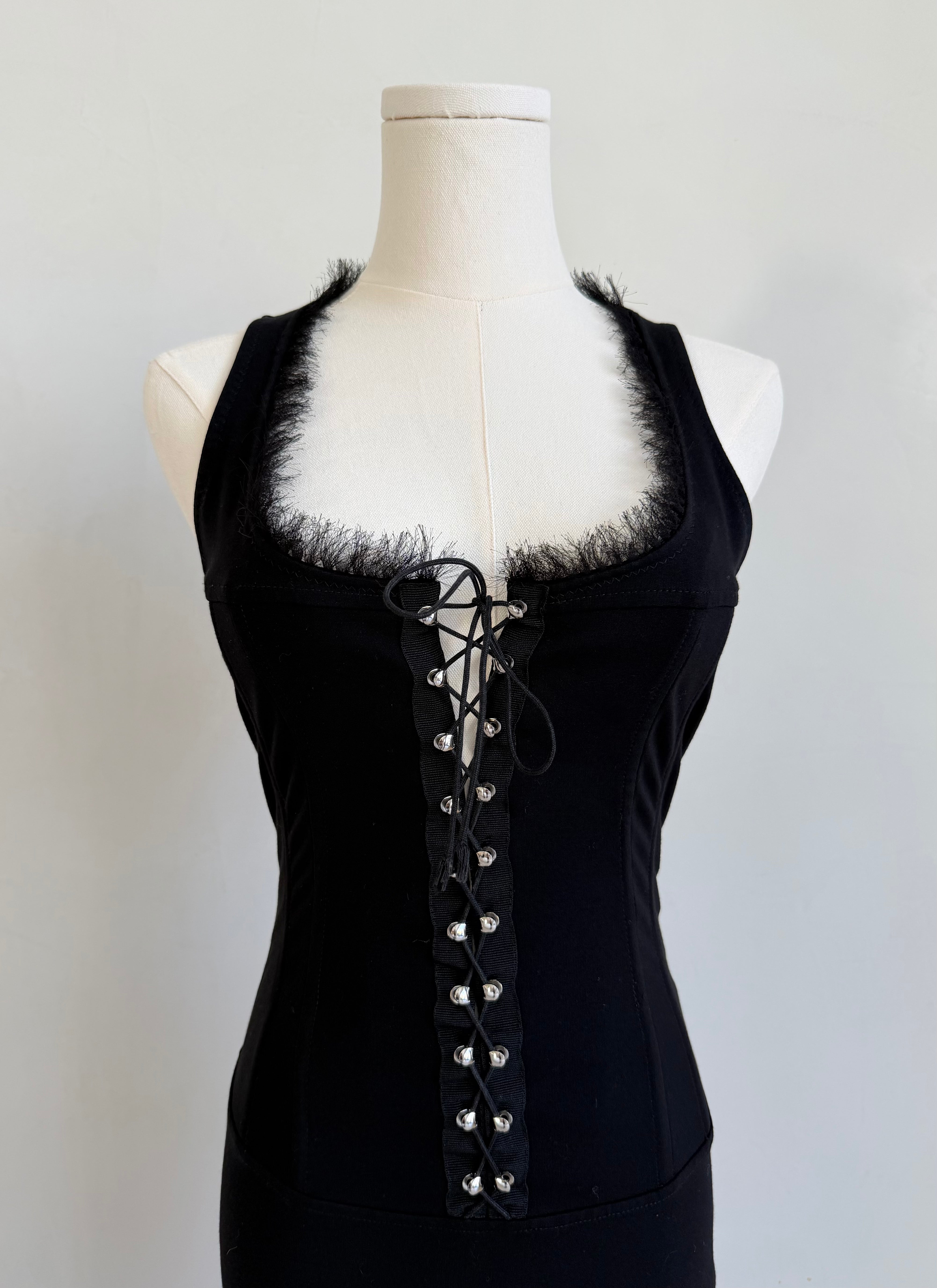 Lace Up Dress with Textured Collar