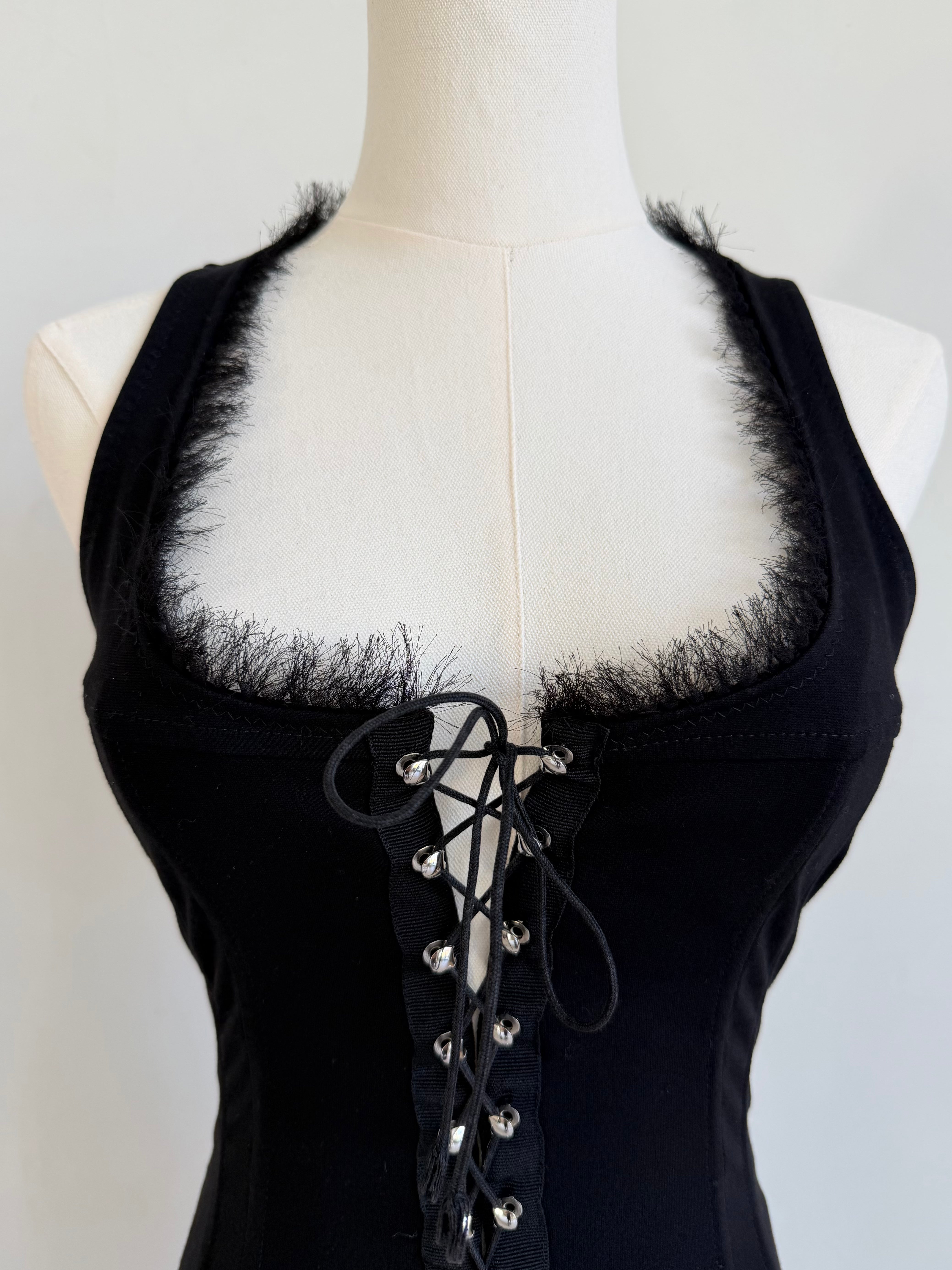 Lace Up Dress with Textured Collar