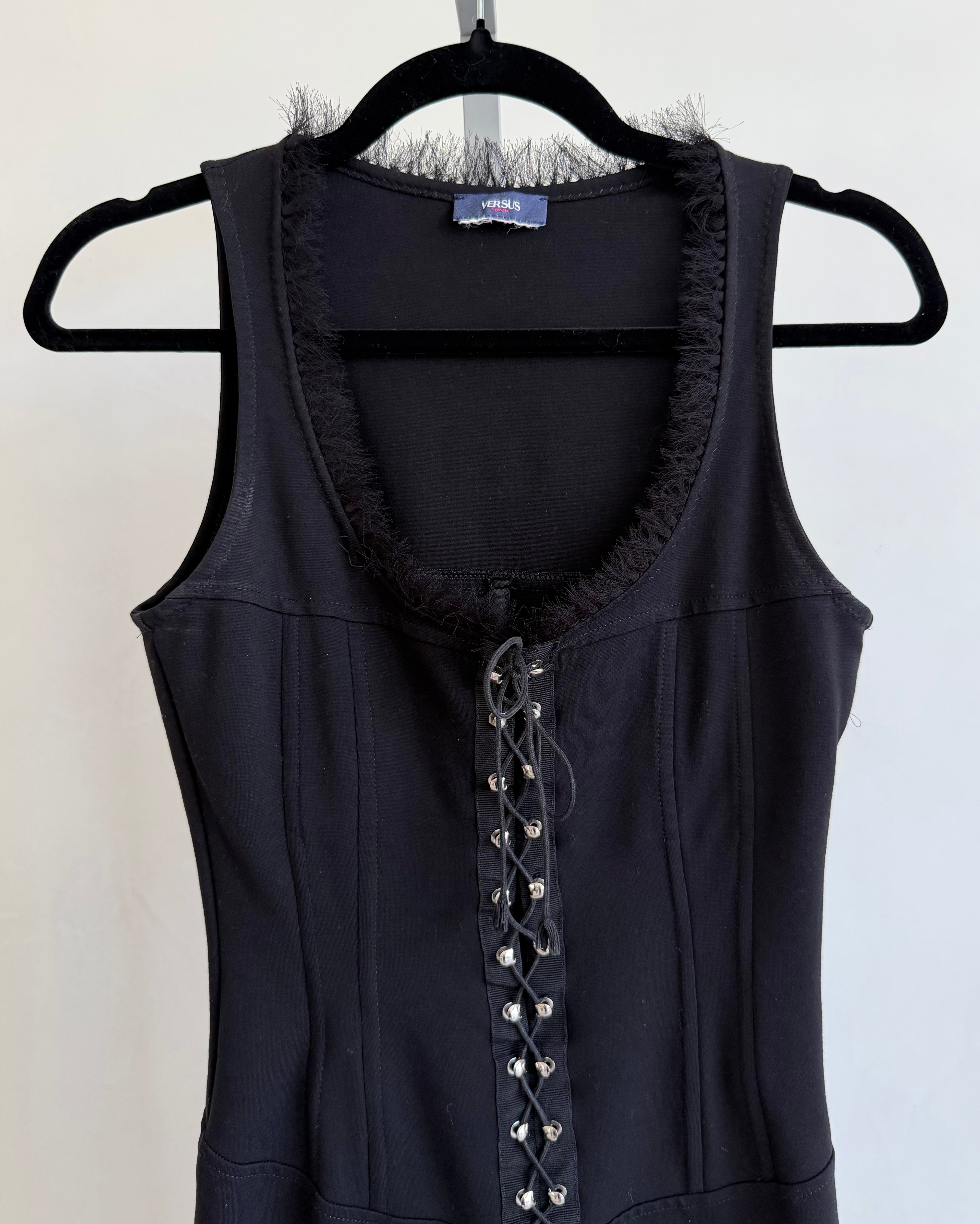 Lace Up Dress with Textured Collar