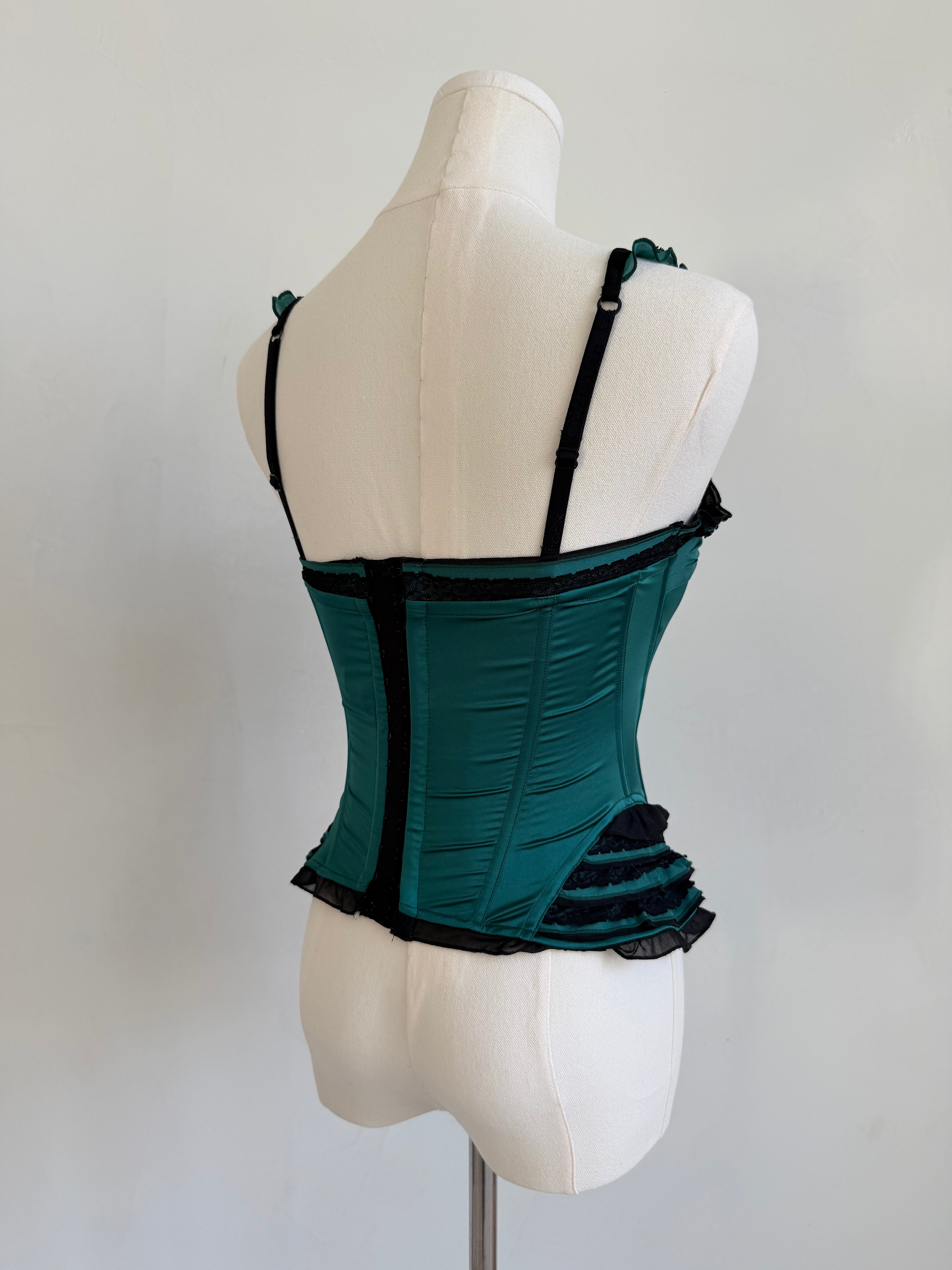 Emerald Green & Black Ruffled Corset Top