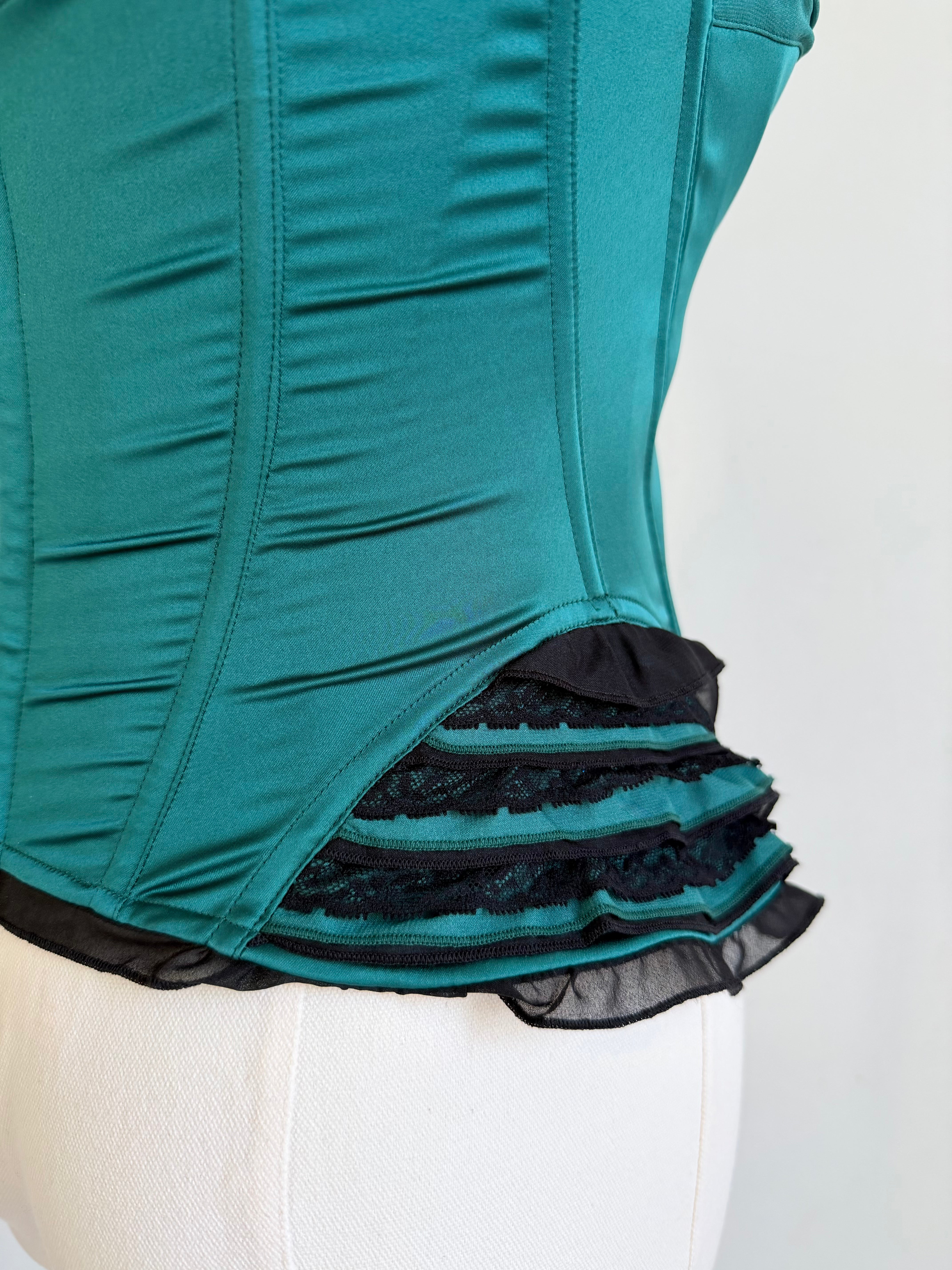 Emerald Green & Black Ruffled Corset Top
