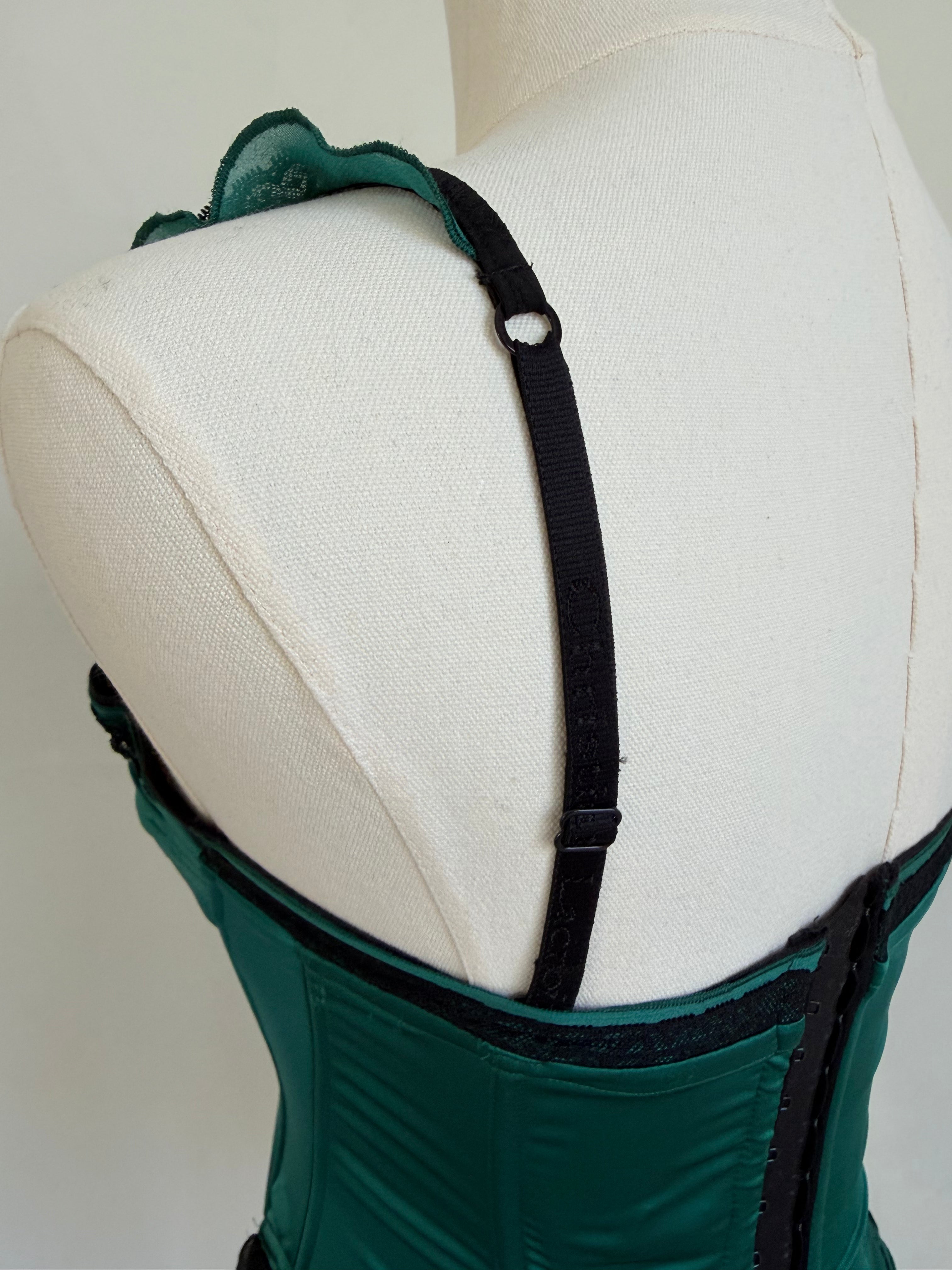 Emerald Green & Black Ruffled Corset Top