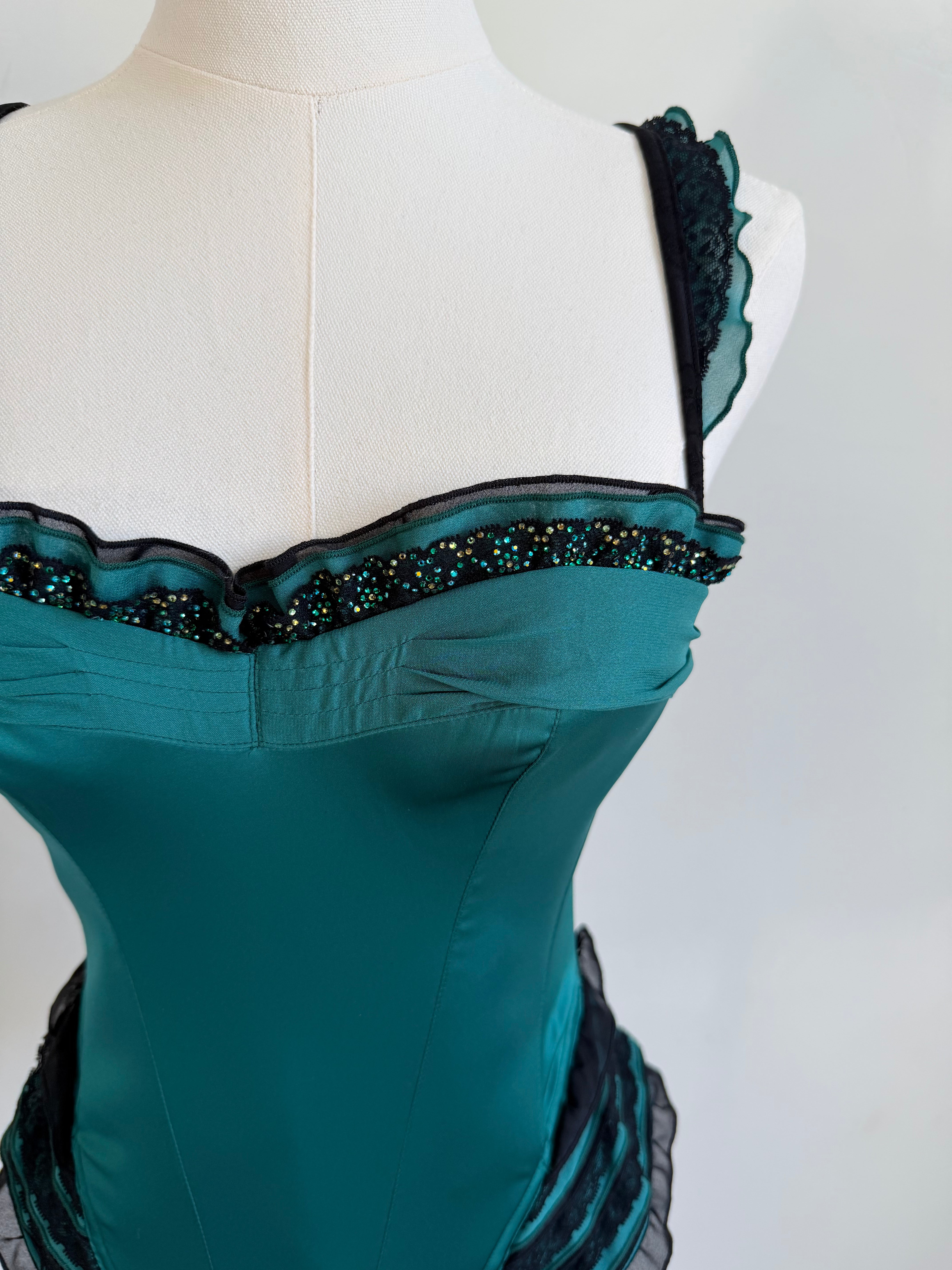 Emerald Green & Black Ruffled Corset Top