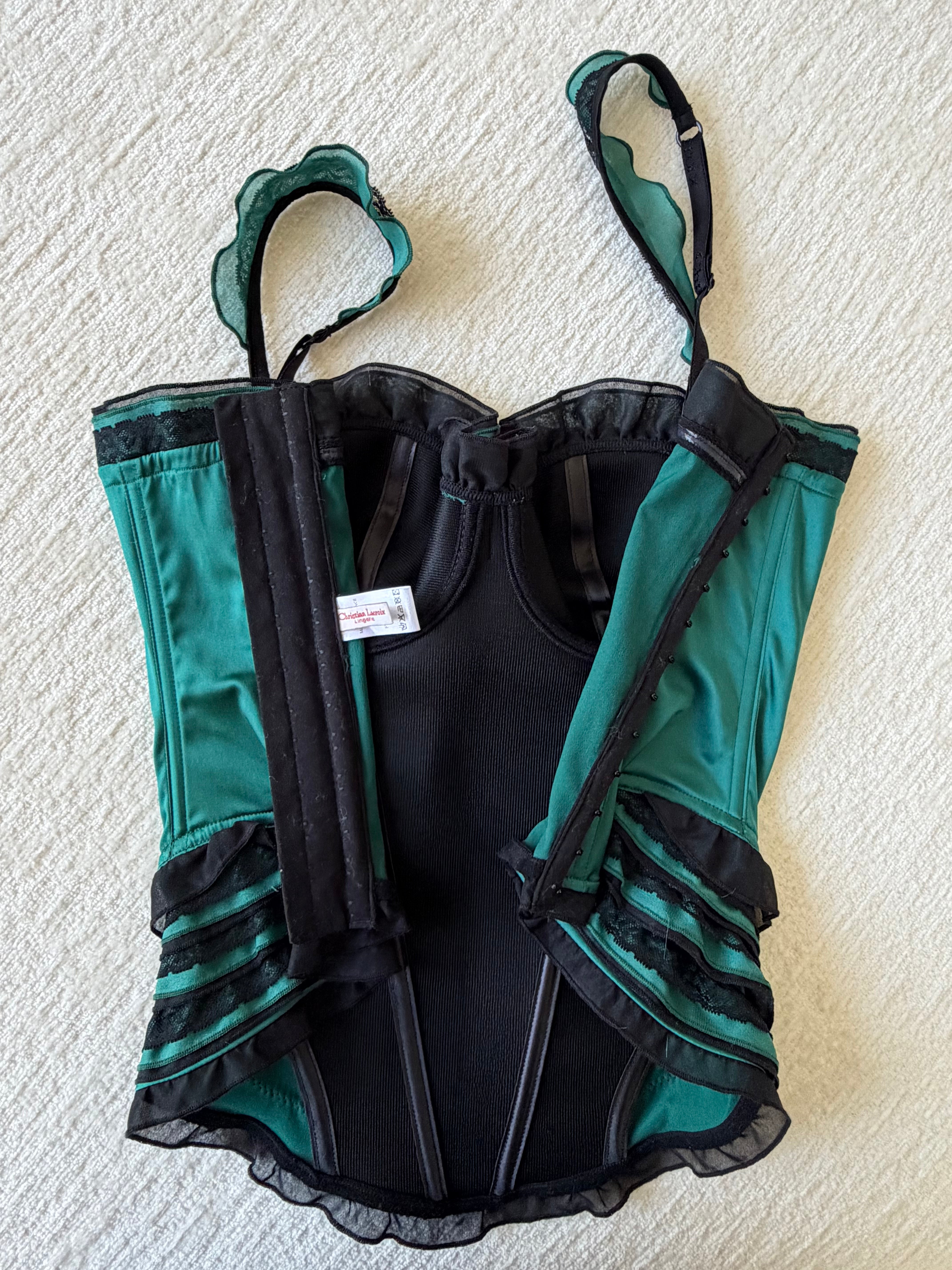 Emerald Green & Black Ruffled Corset Top