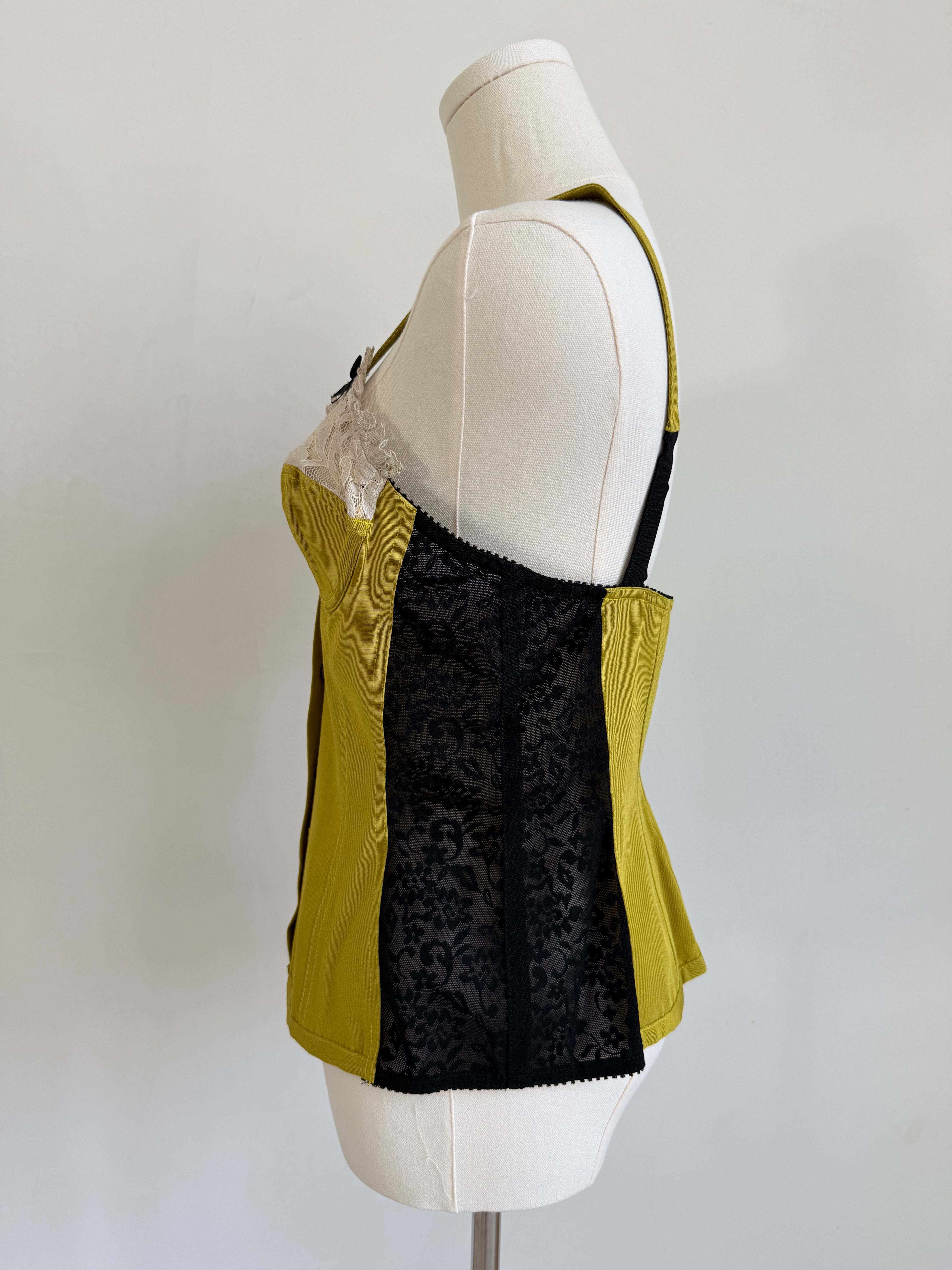 Chartreuse Lace-Trim Corset Top