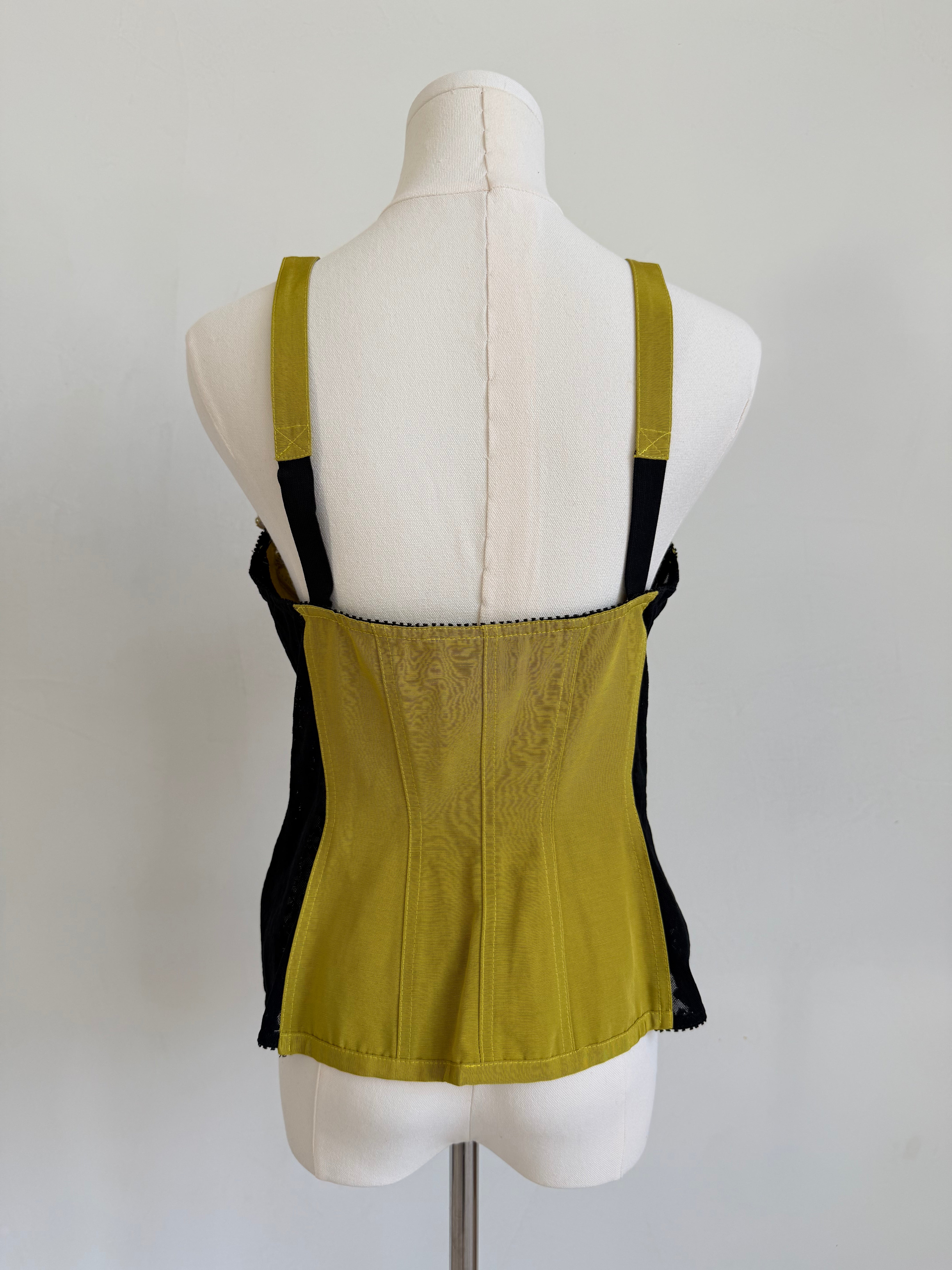 Chartreuse Lace-Trim Corset Top