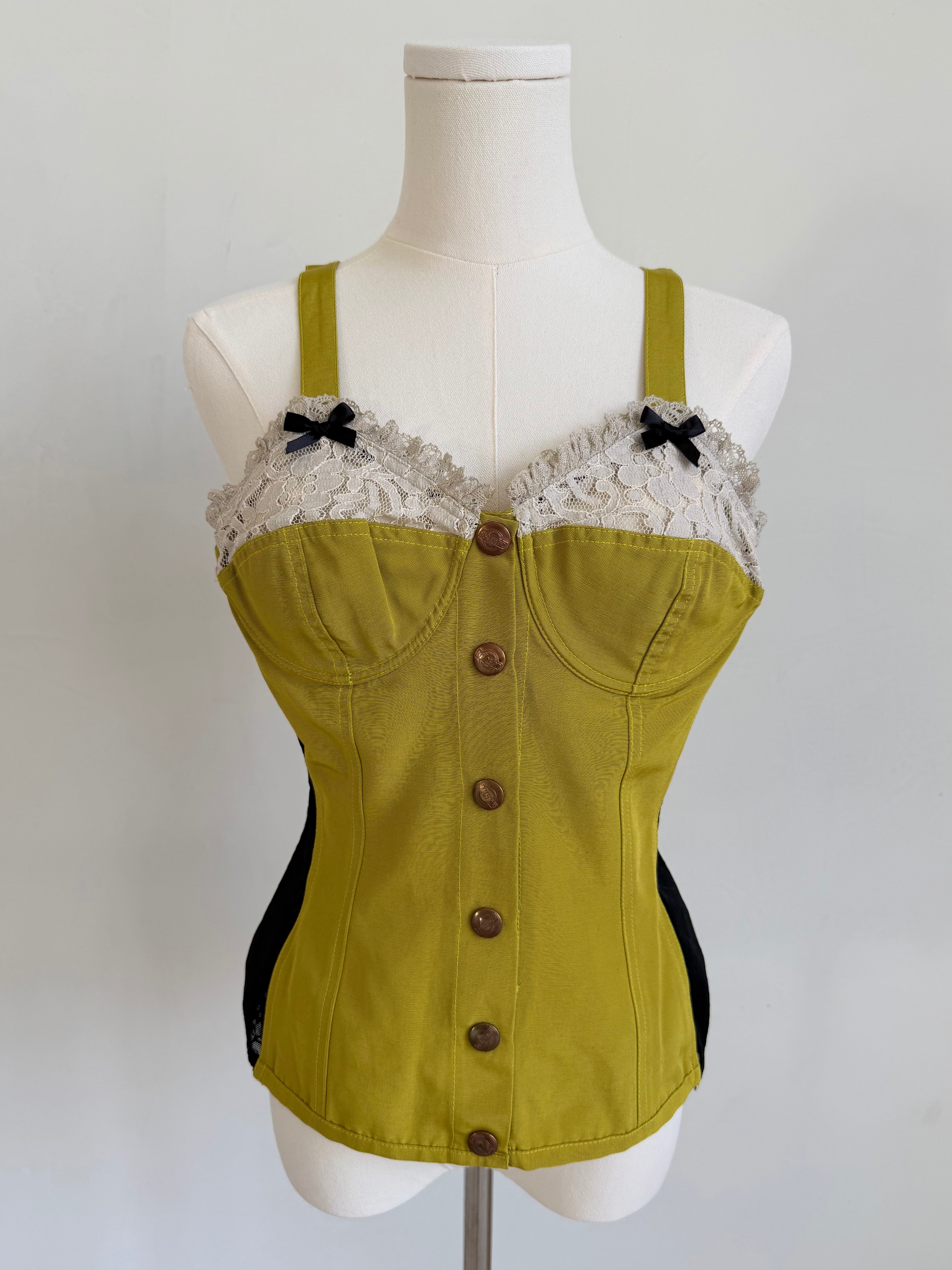 Chartreuse Lace-Trim Corset Top
