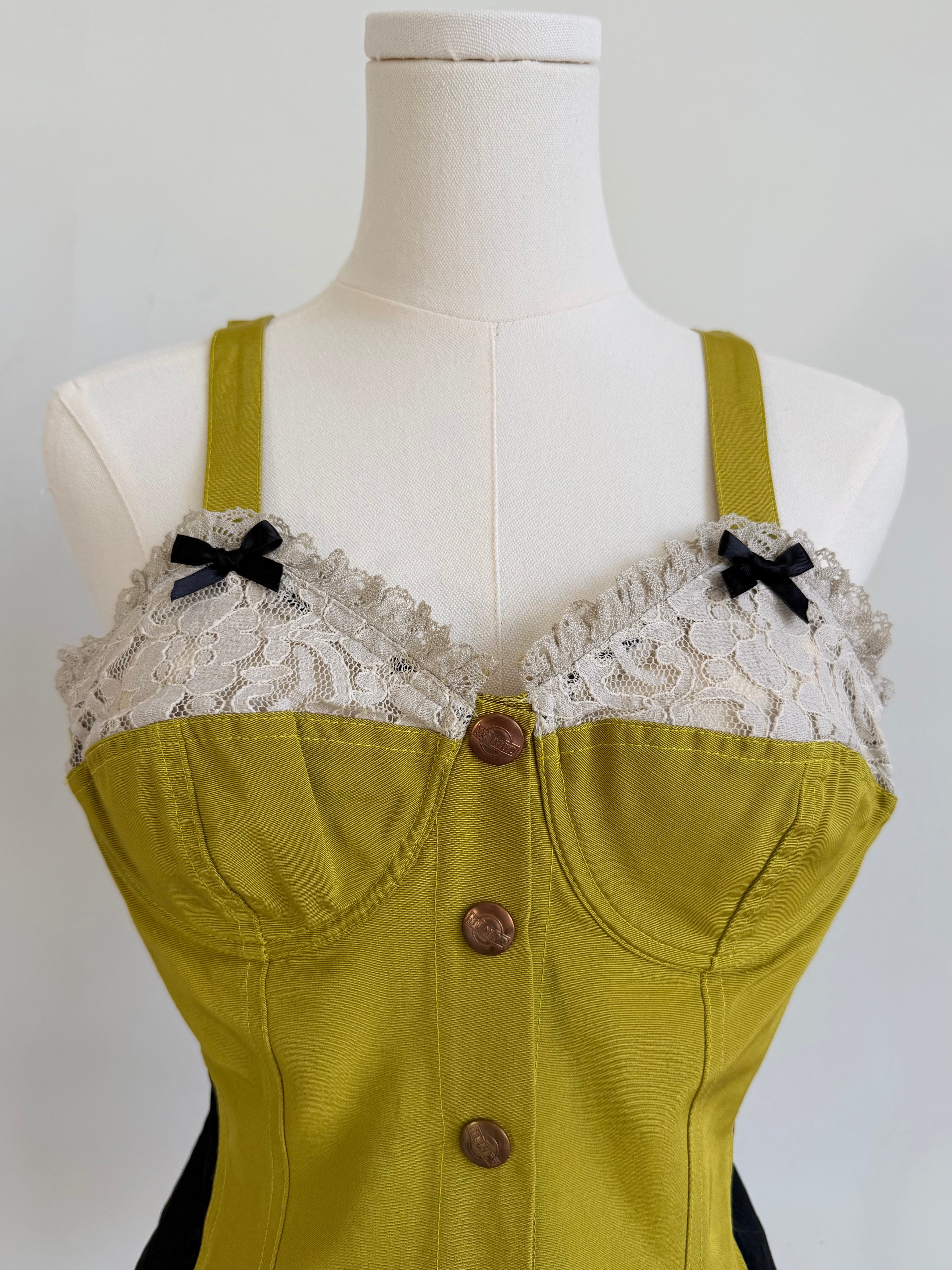 Chartreuse Lace-Trim Corset Top
