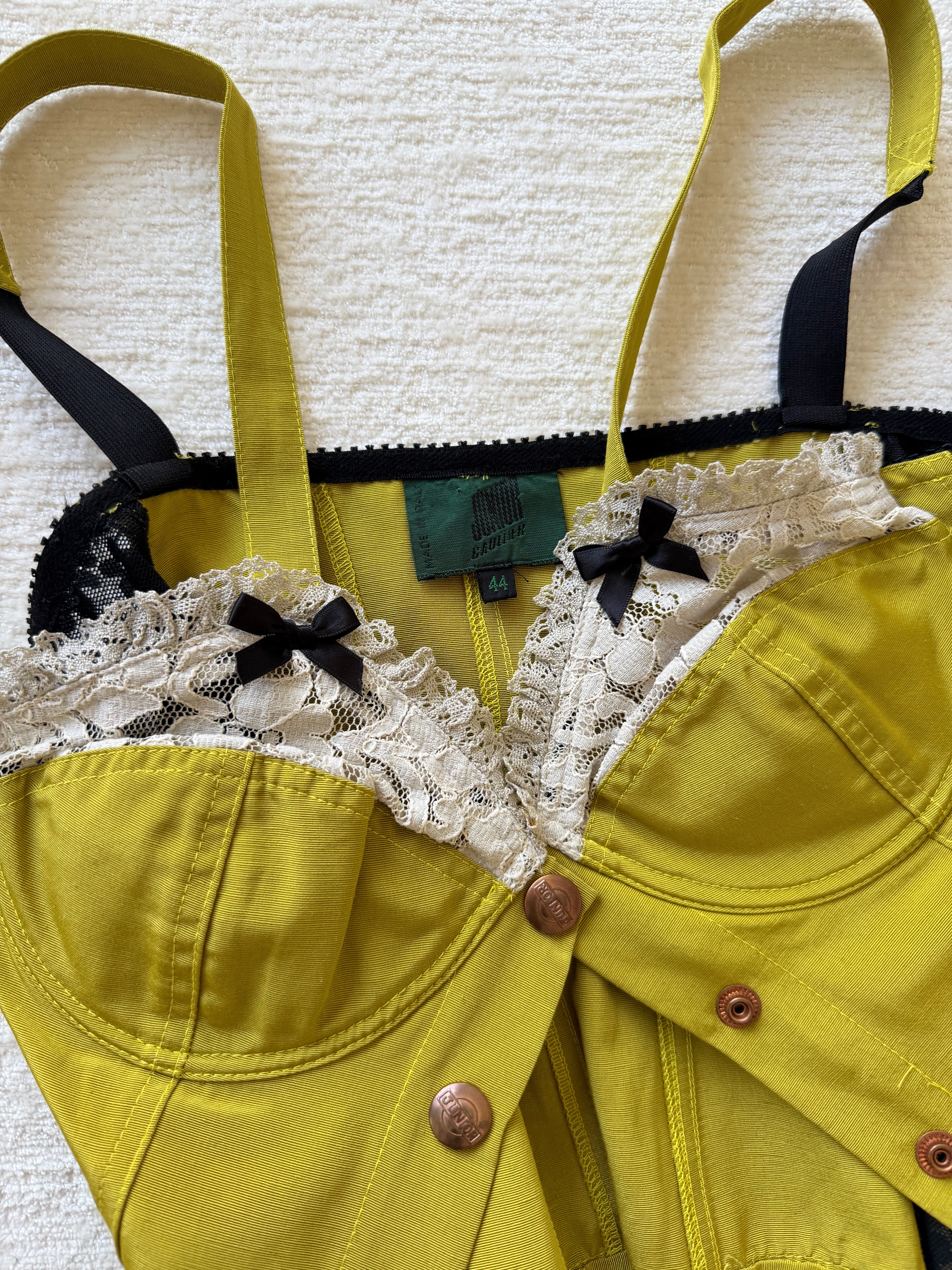 Chartreuse Lace-Trim Corset Top