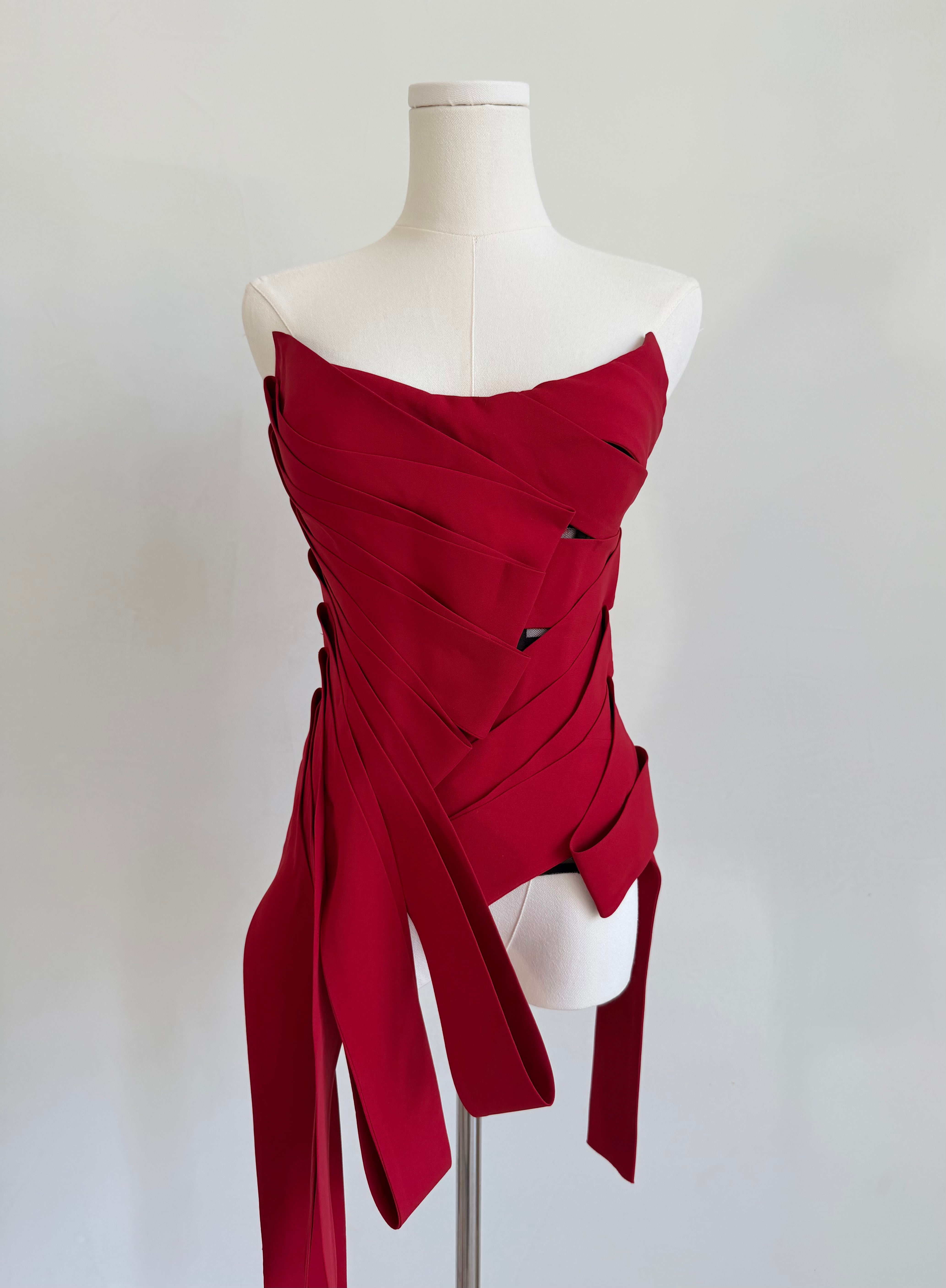 NWT F/W 2024 Red Silk Strapless Tunic