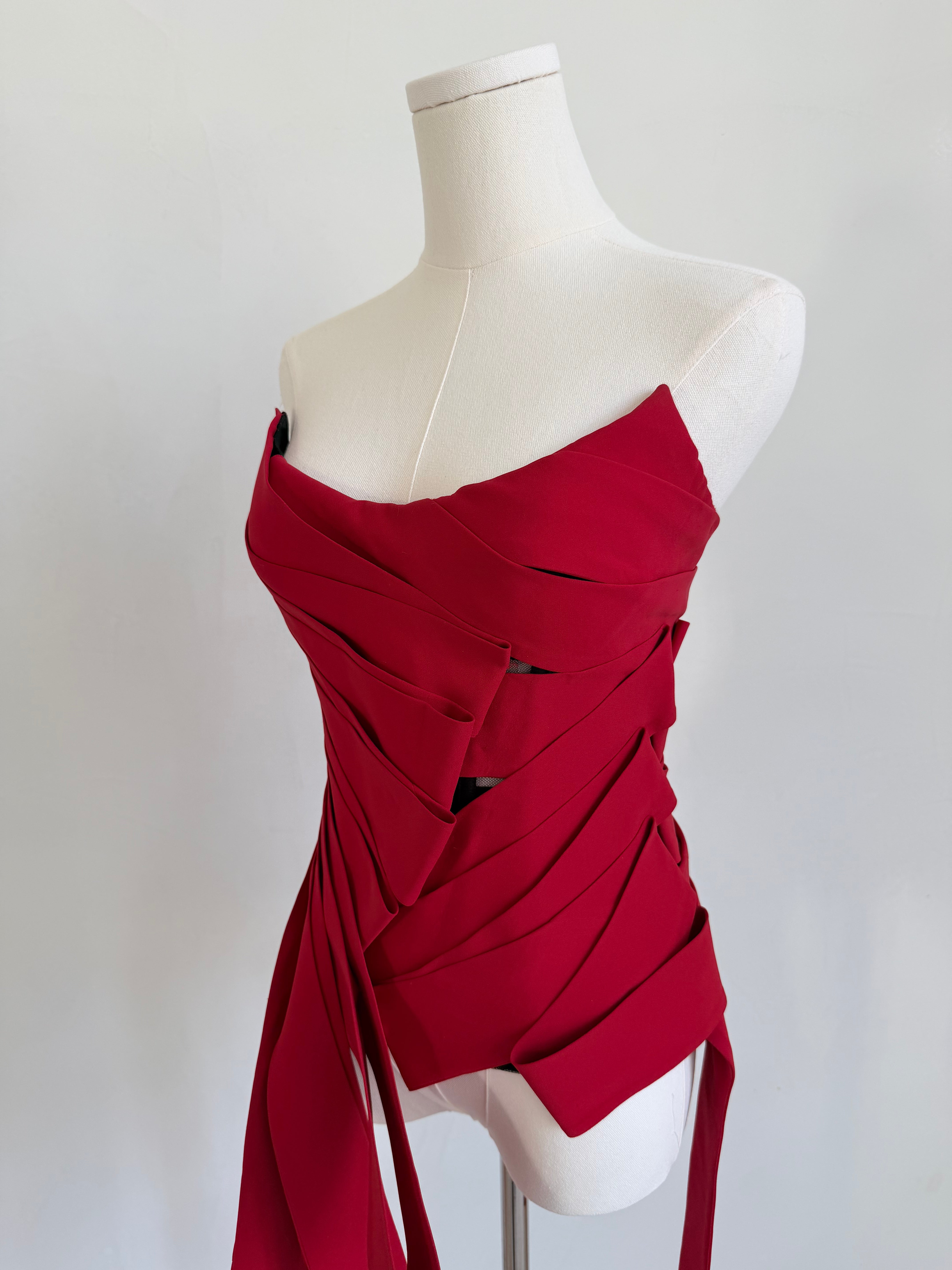 NWT F/W 2024 Red Silk Strapless Tunic