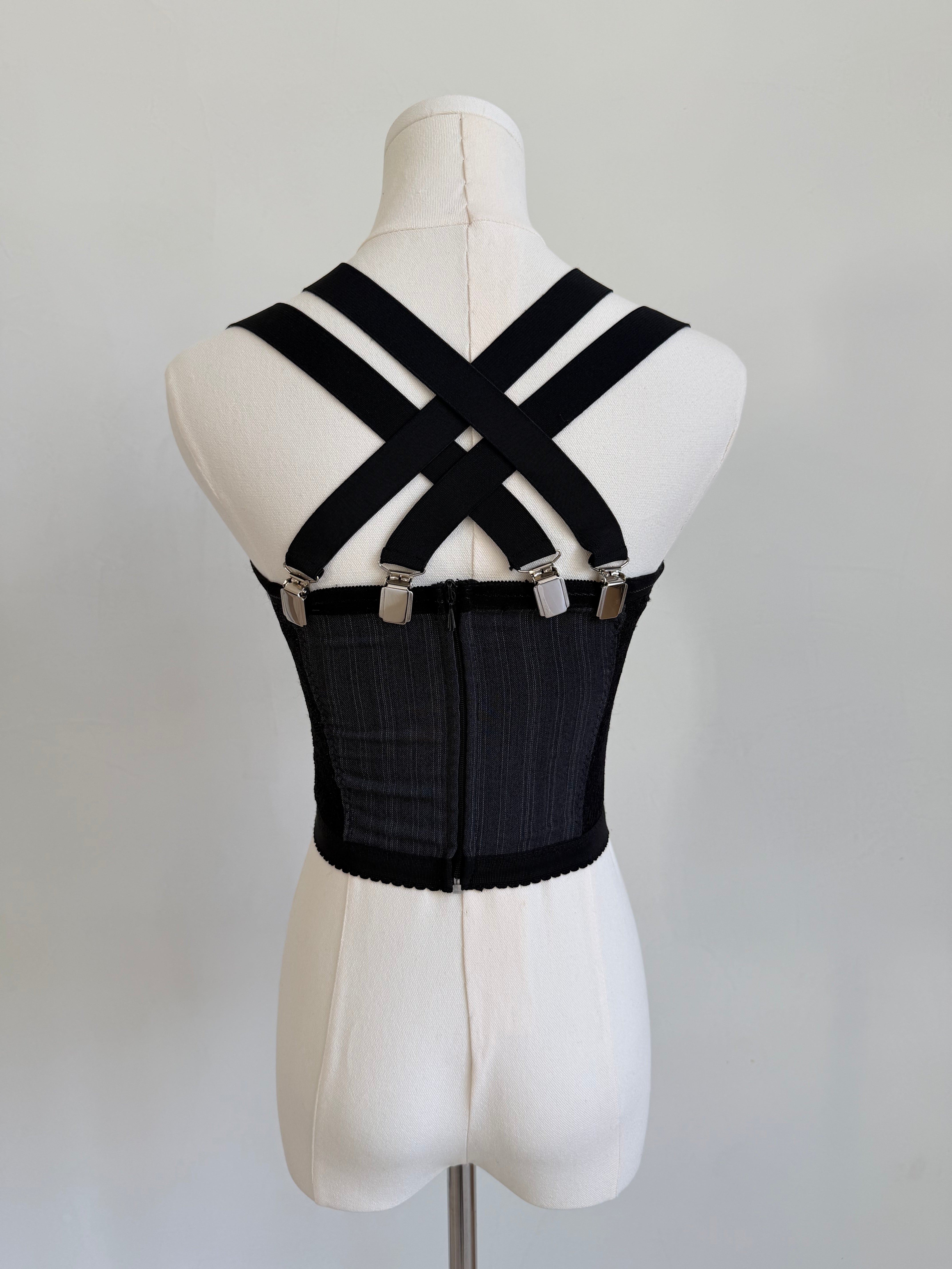 Dark Grey & Black Pinstripe Corset with Suspender Straps