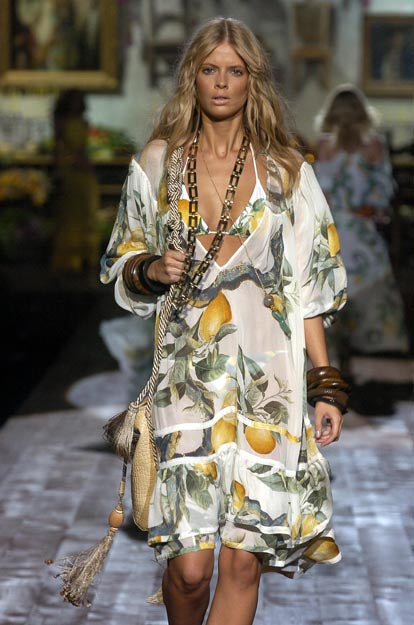 S/S 2005 White “Lemon & Serpent” Ruched Cap Sleeve Top