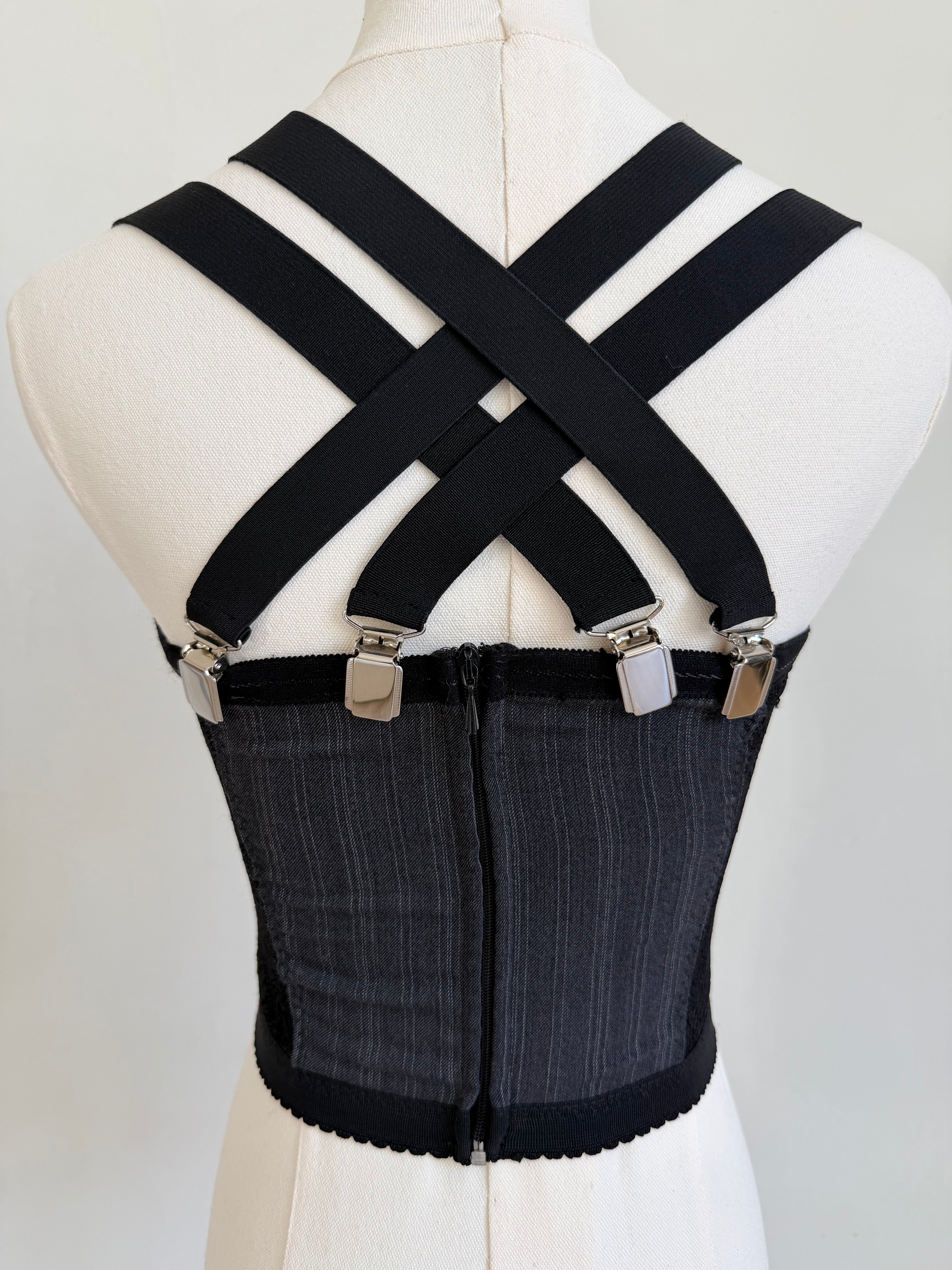 Dark Grey & Black Pinstripe Corset with Suspender Straps