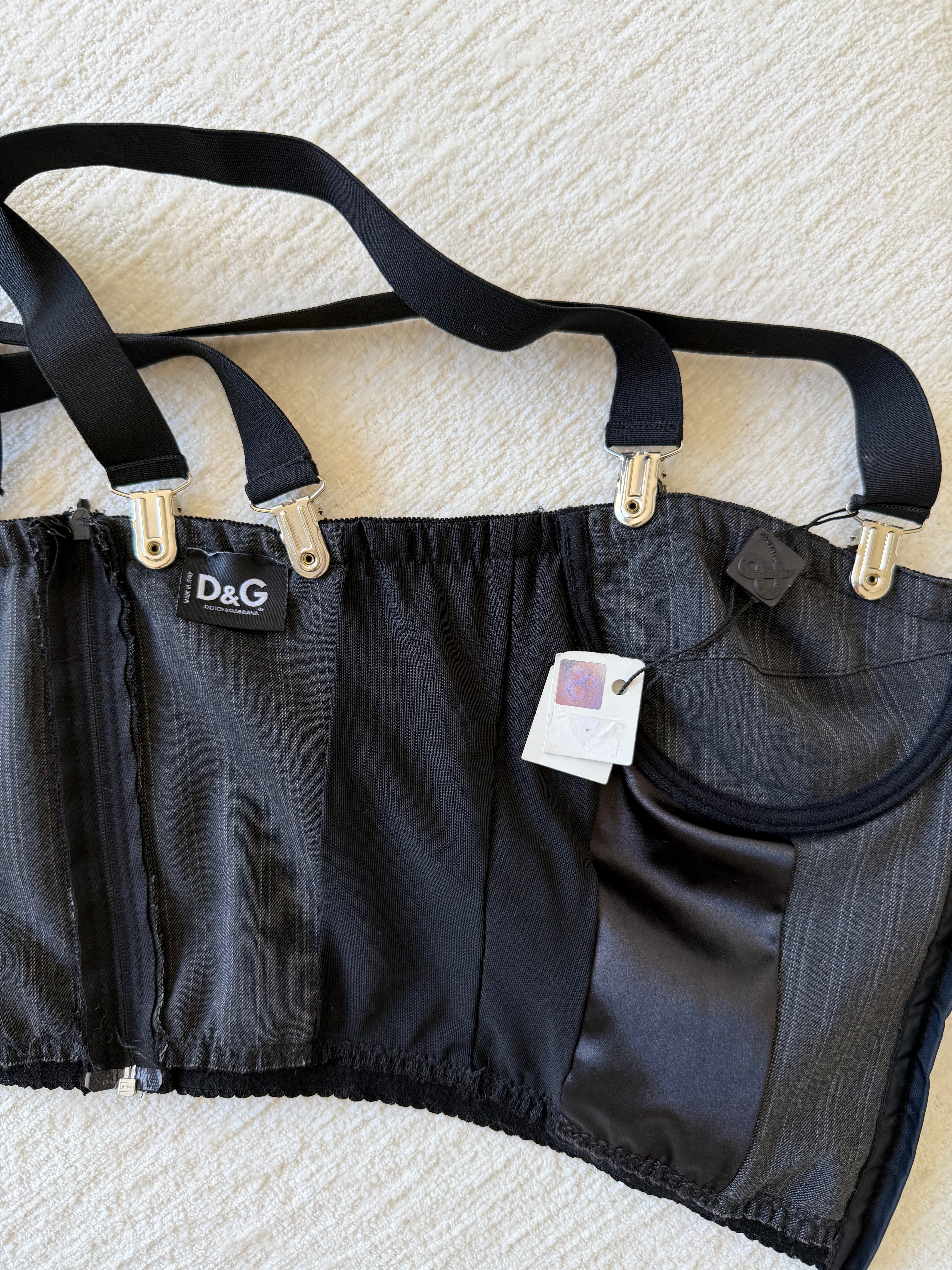 Dark Grey & Black Pinstripe Corset with Suspender Straps