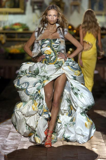 S/S 2005 White “Lemon & Serpent” Ruched Cap Sleeve Top
