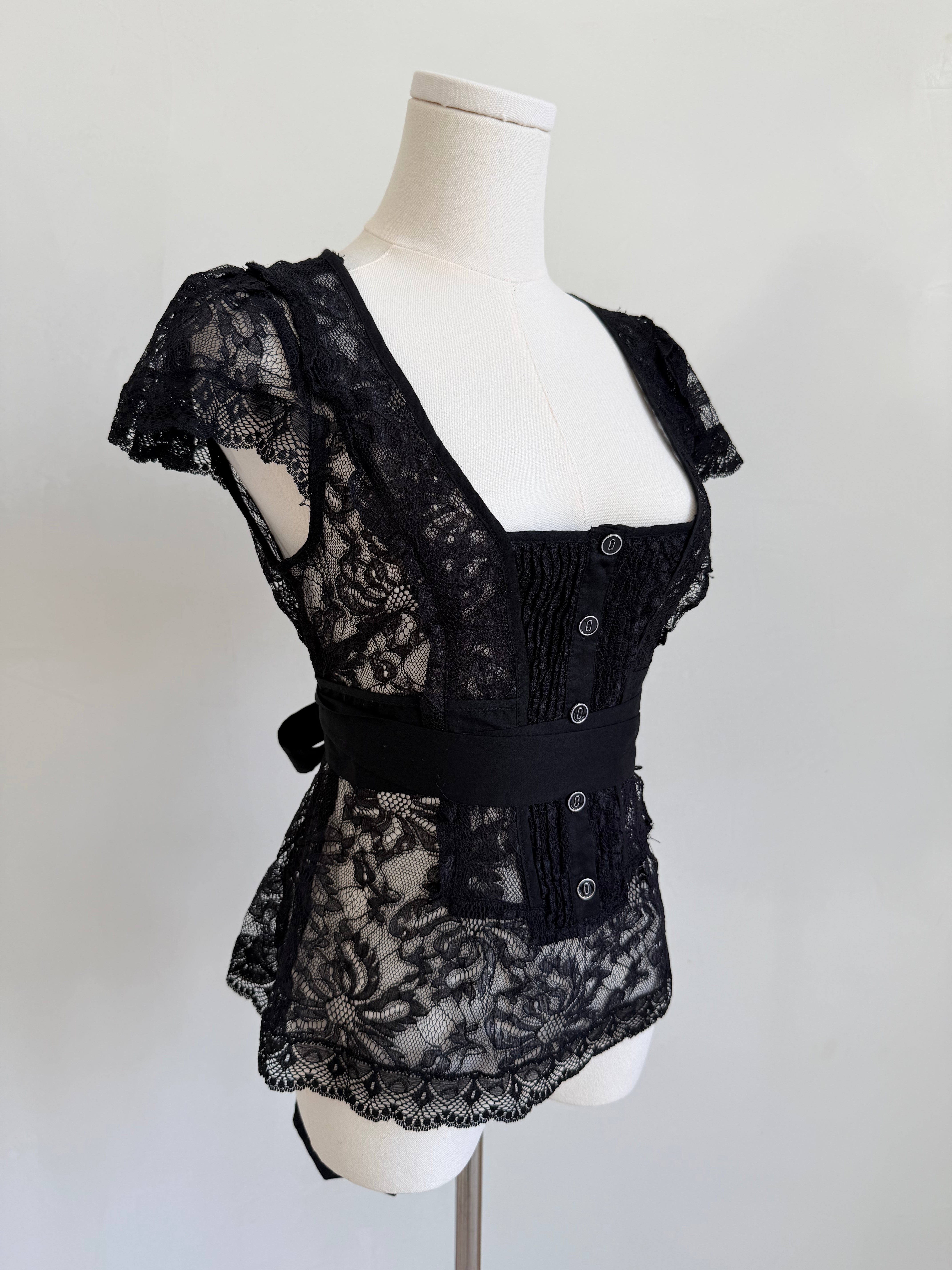 Sheer Lace Tie-Up Top