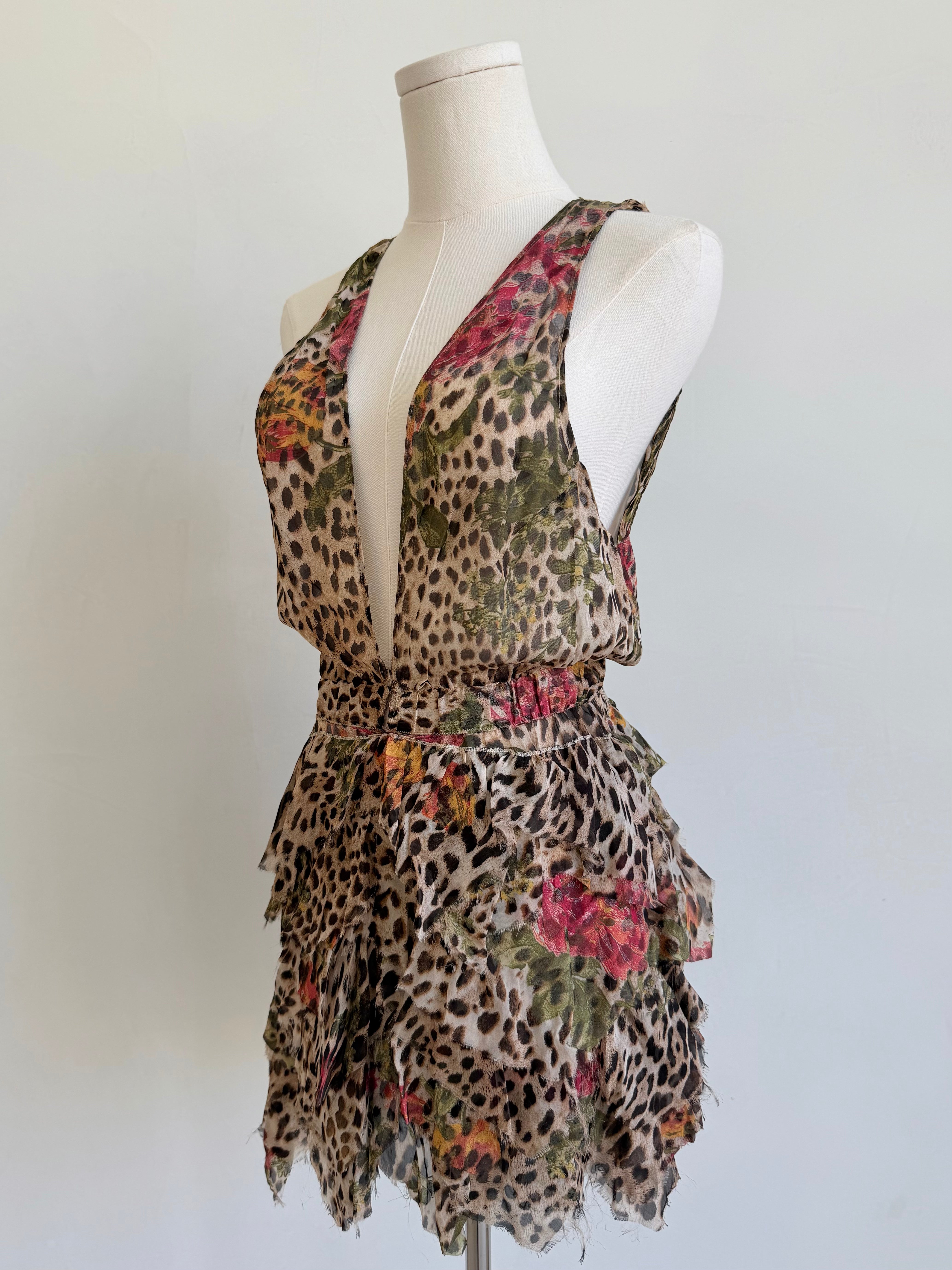 S/S 2002 Leopard & Floral Chiffon Mini Dress