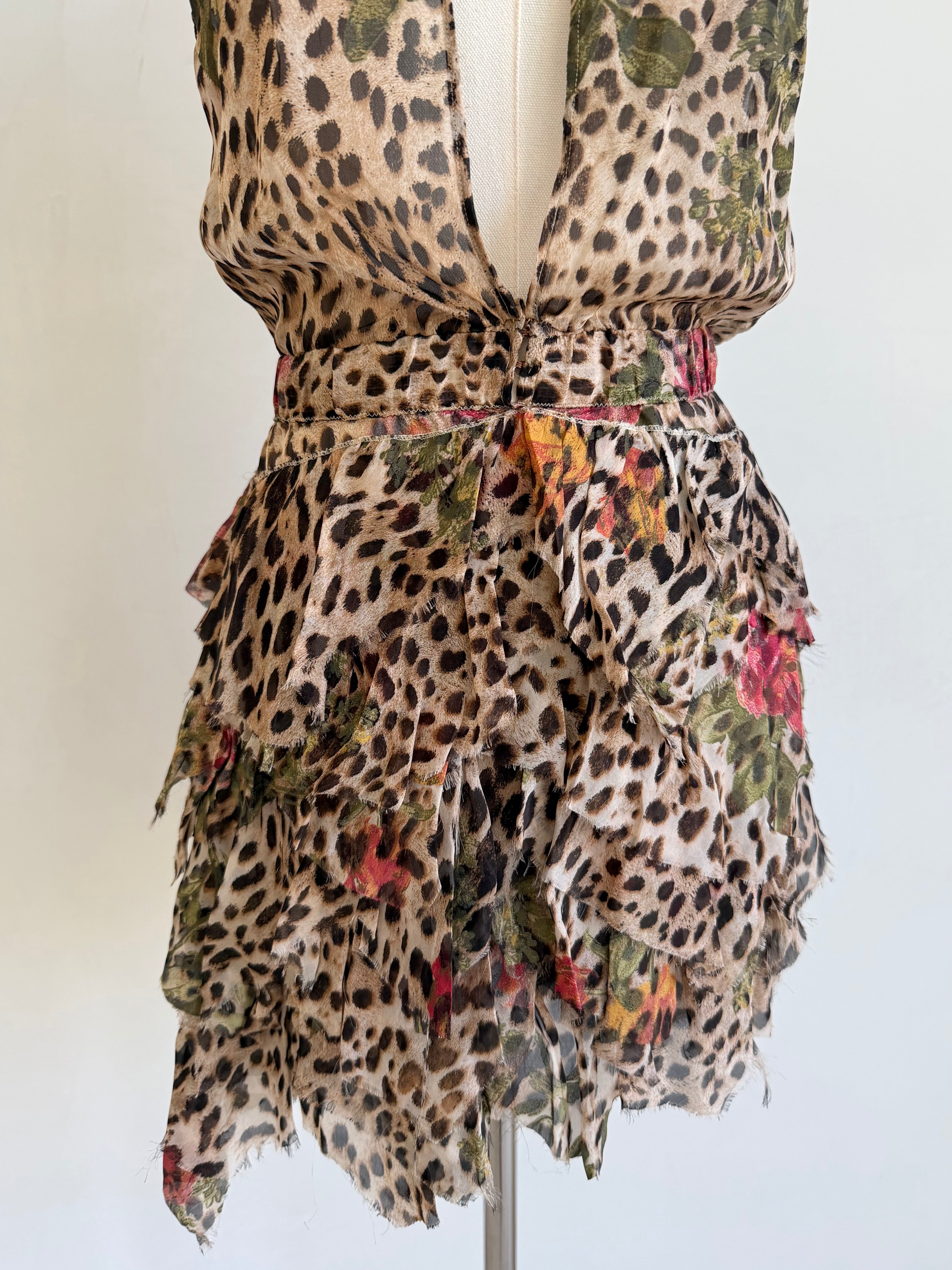S/S 2002 Leopard & Floral Chiffon Mini Dress