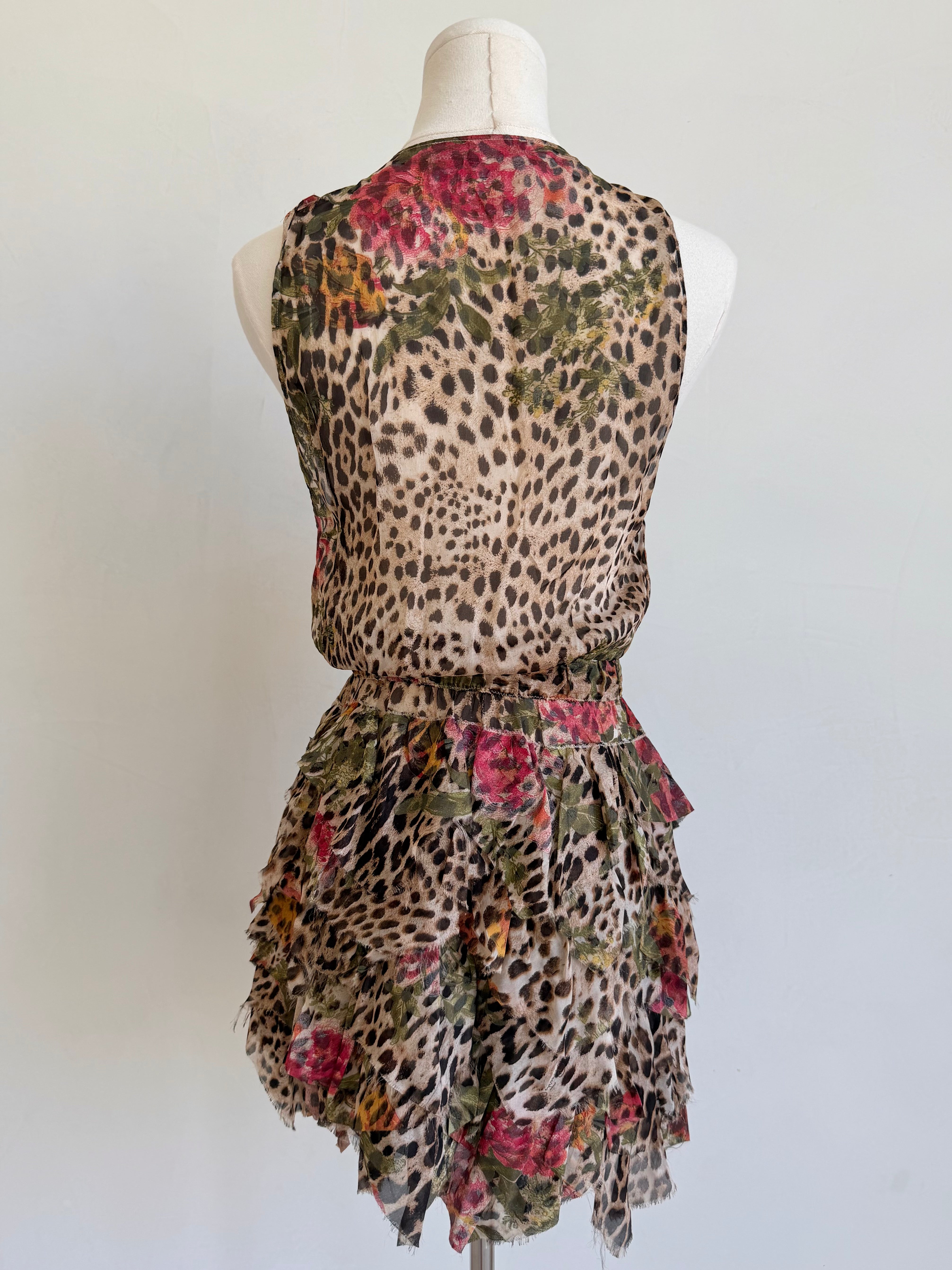 S/S 2002 Leopard & Floral Chiffon Mini Dress