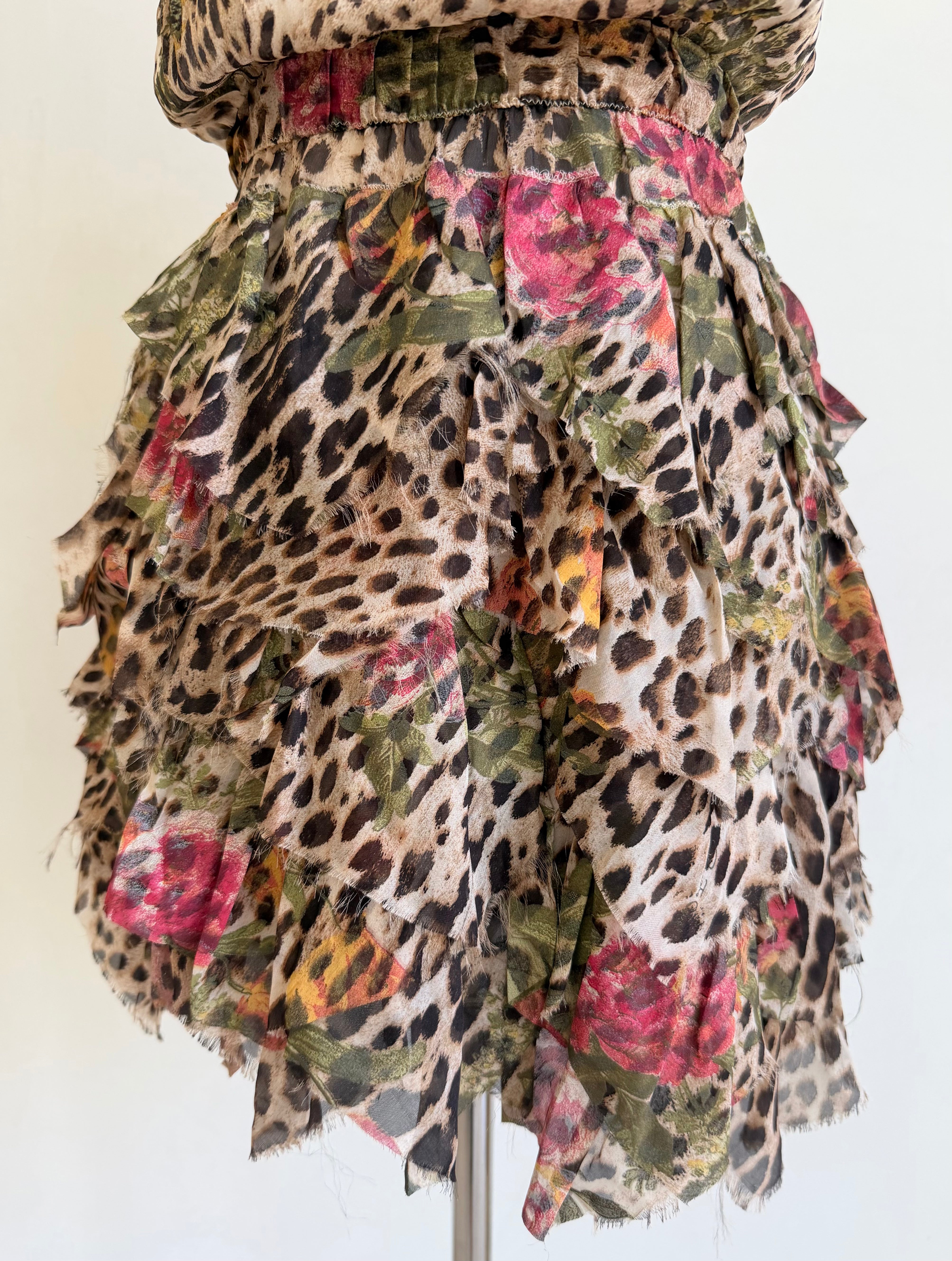 S/S 2002 Leopard & Floral Chiffon Mini Dress