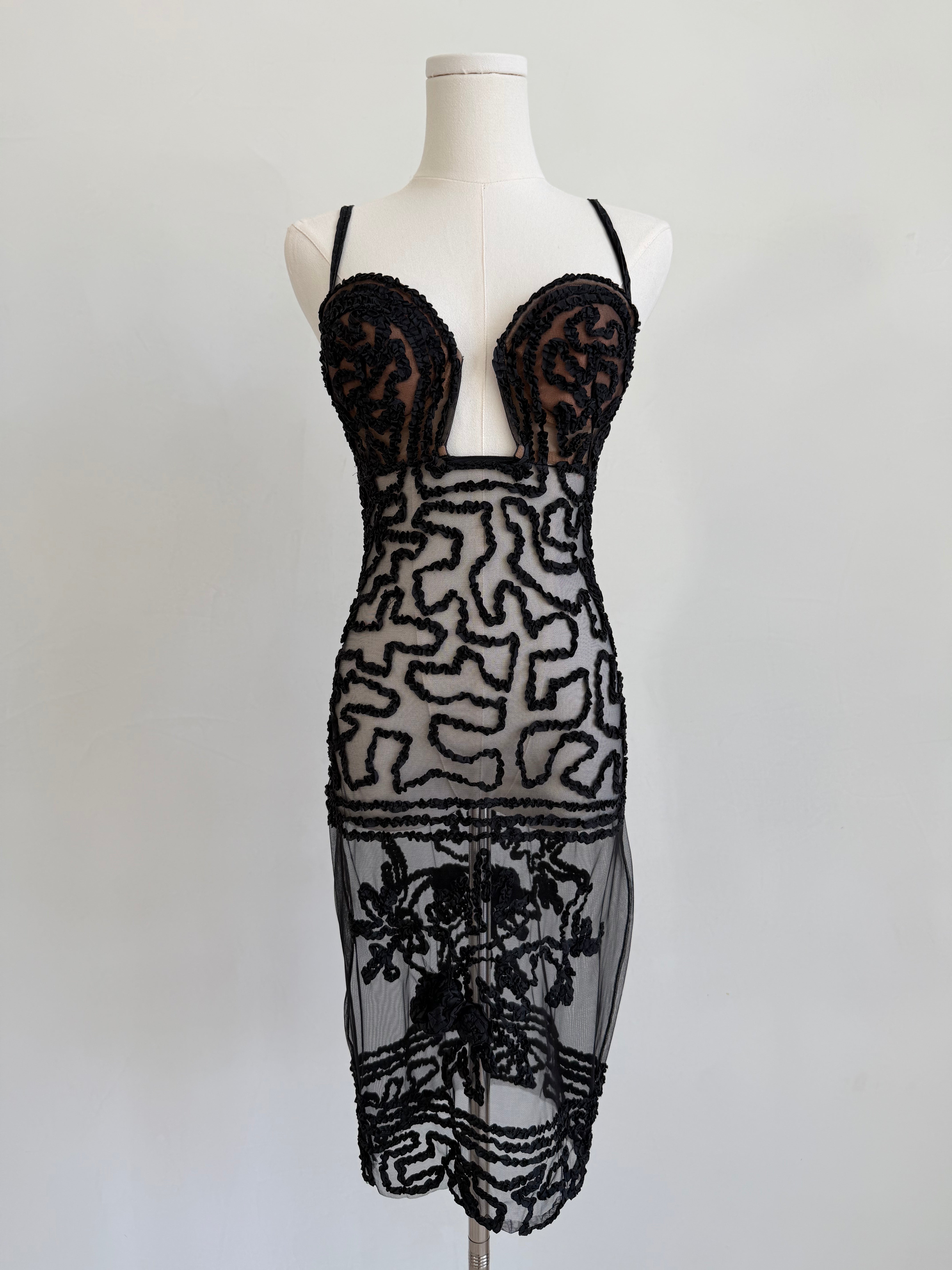 x La Perla S/S 2013 Black Lace Illusion Slip Dress