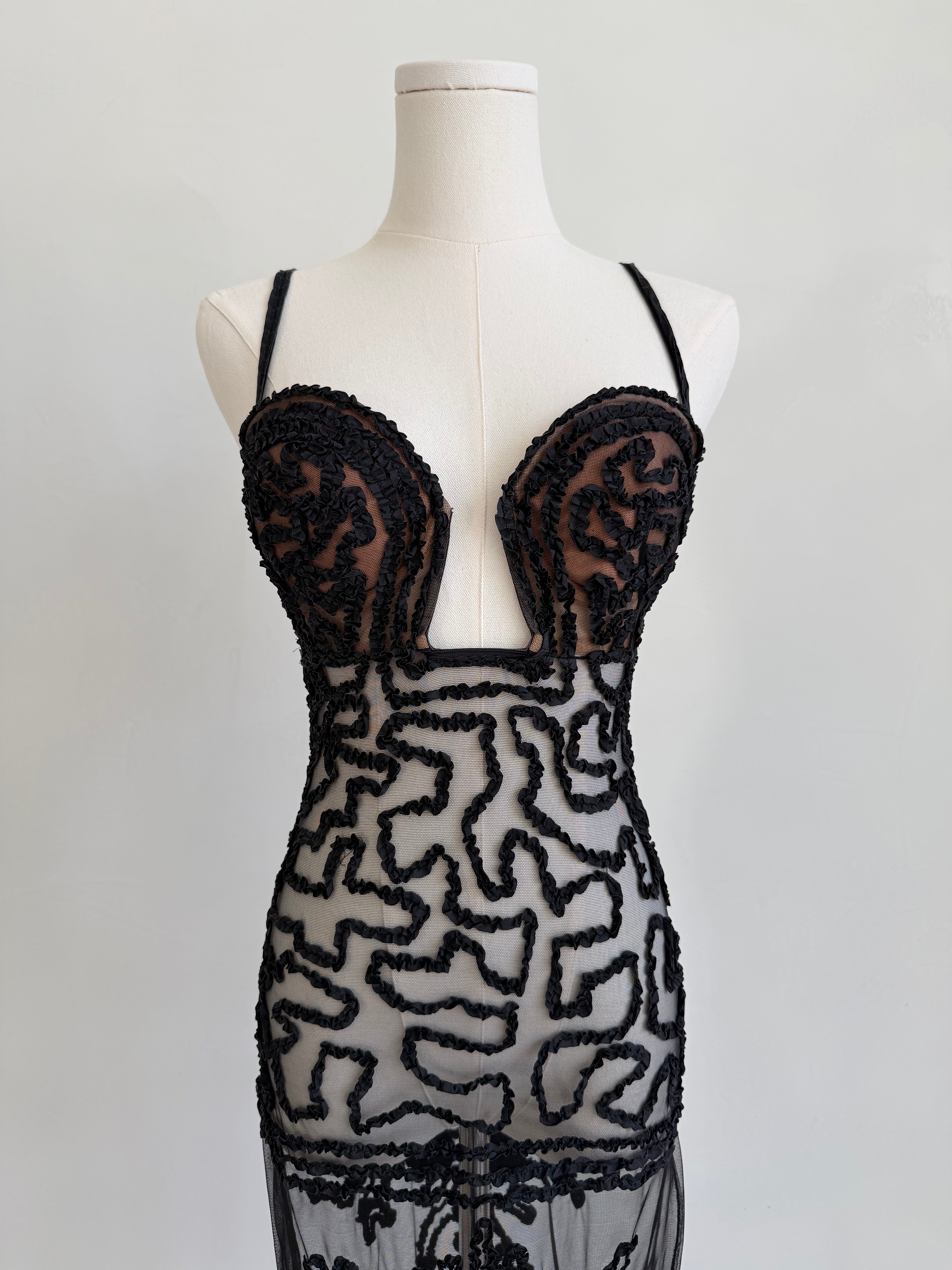 x La Perla S/S 2013 Black Lace Illusion Slip Dress