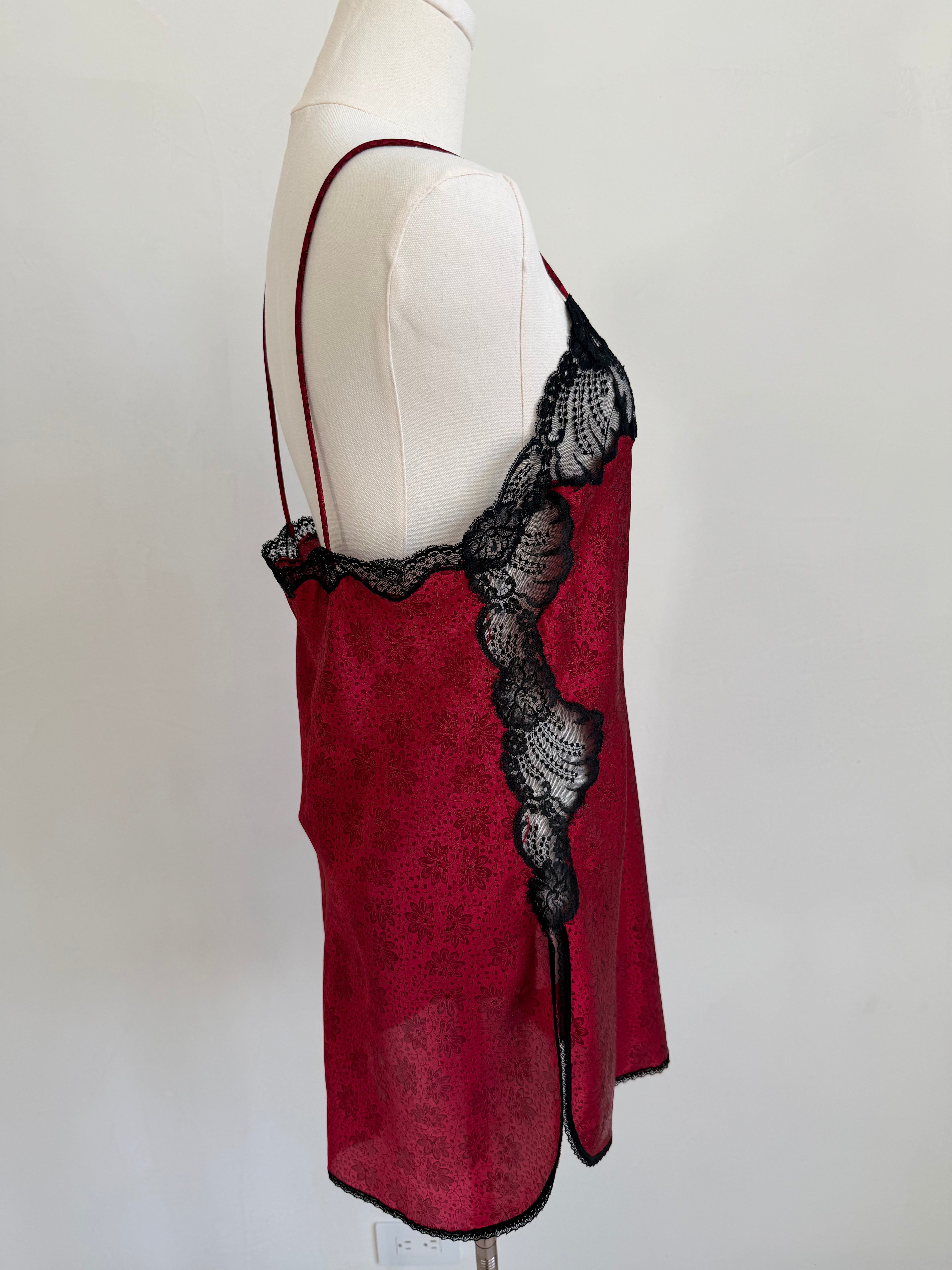 Red Floral & Black Lace Lingerie Set