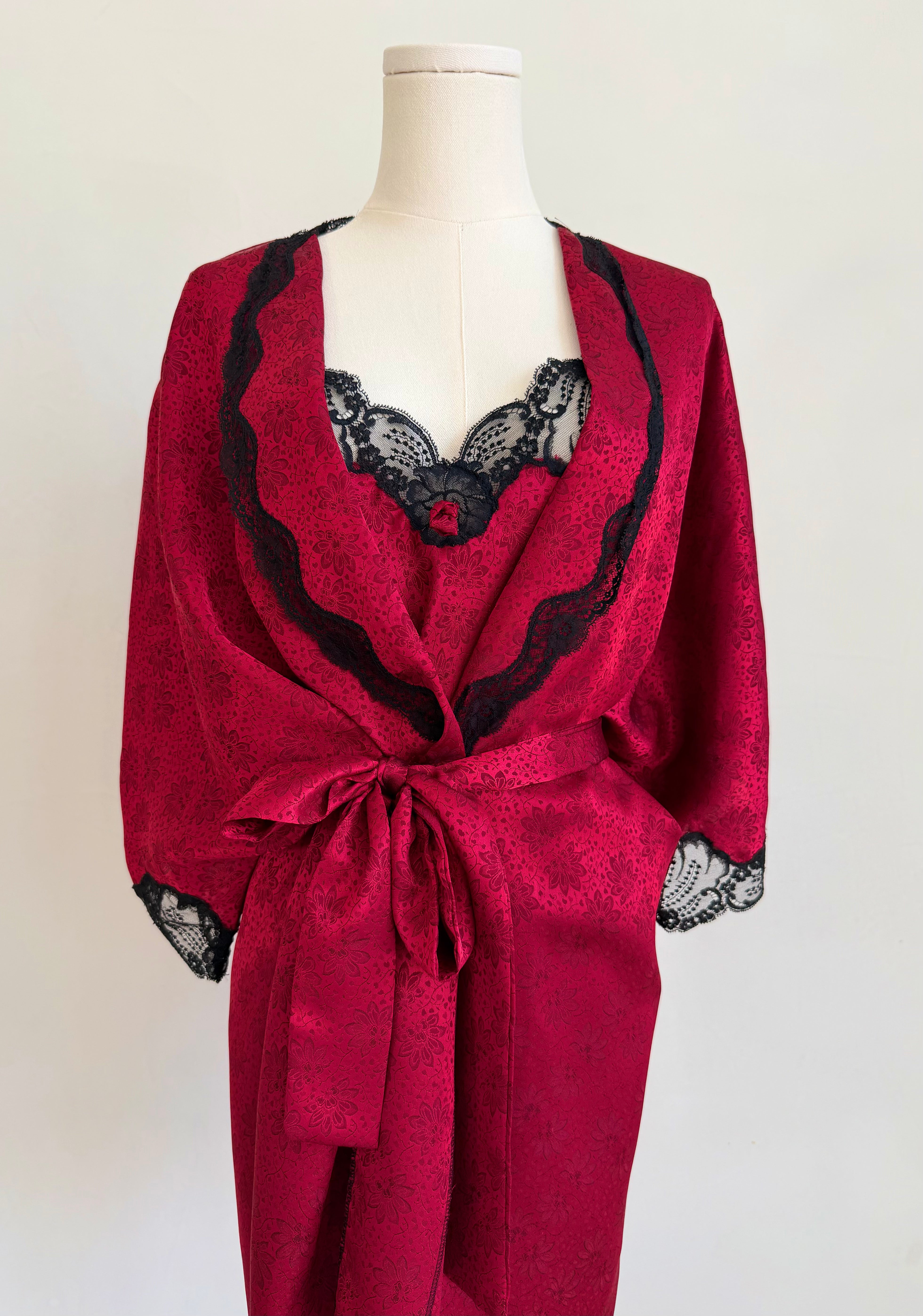 Red Floral & Black Lace Lingerie Set