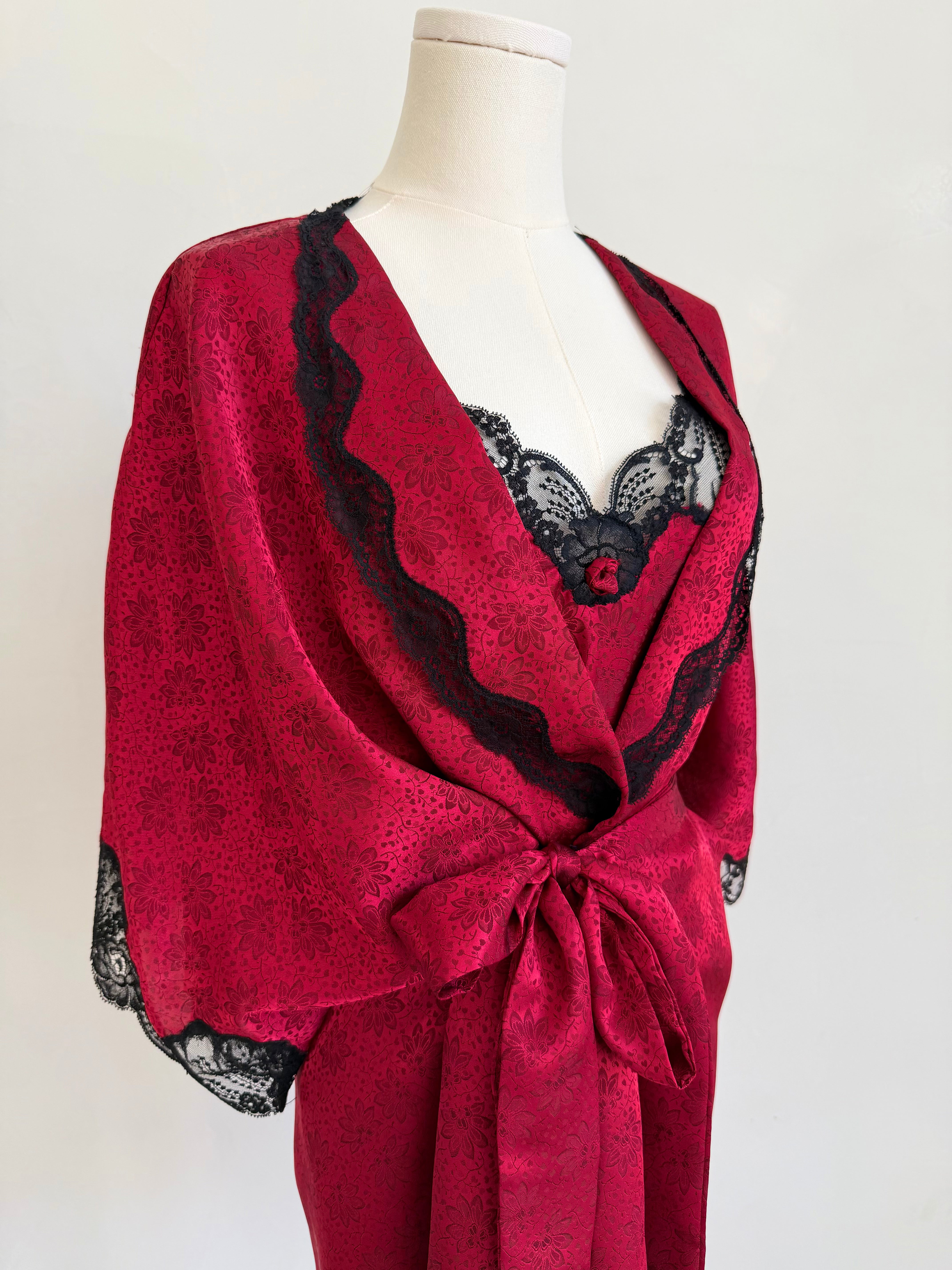 Red Floral & Black Lace Lingerie Set