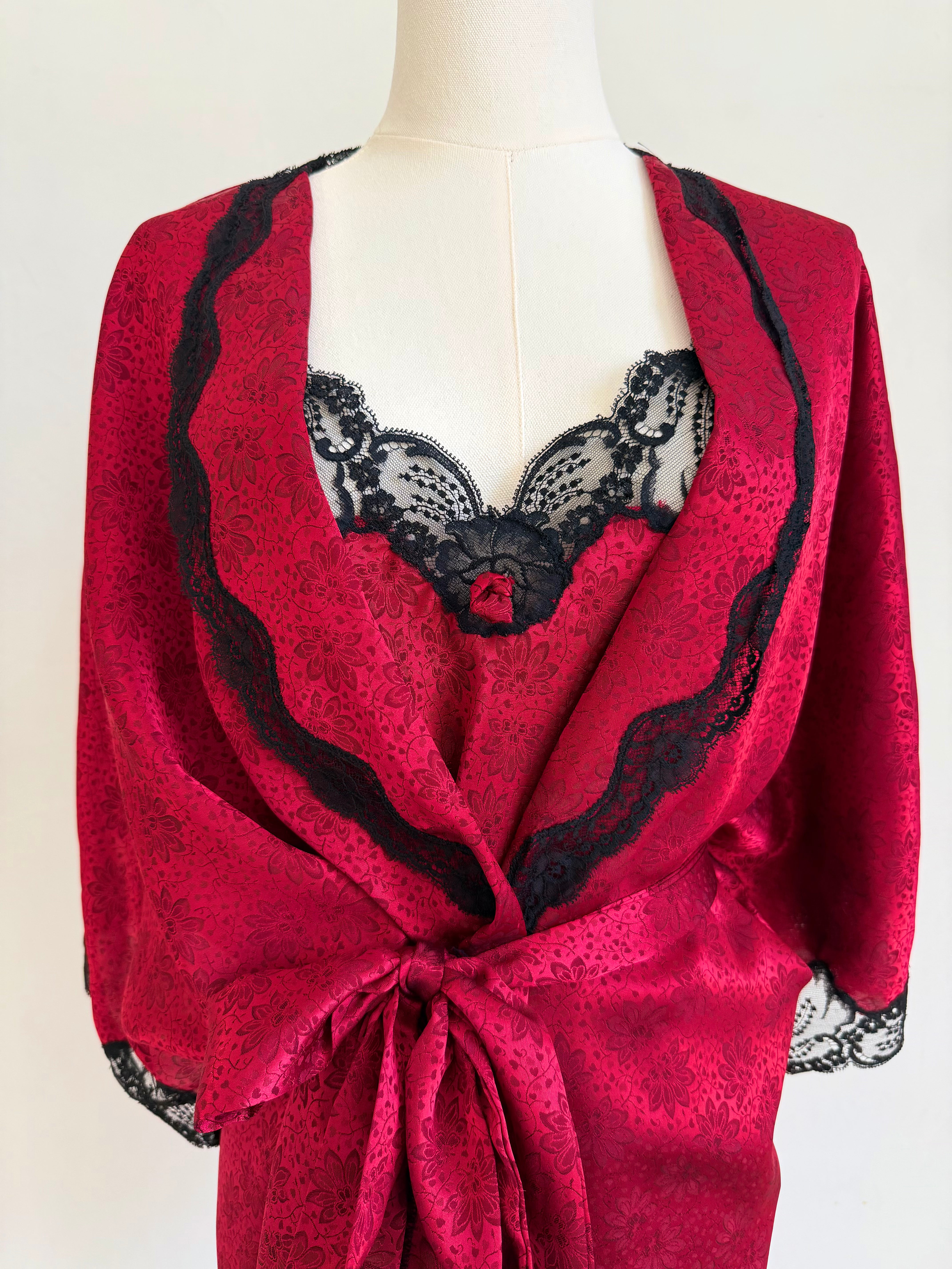 Red Floral & Black Lace Lingerie Set