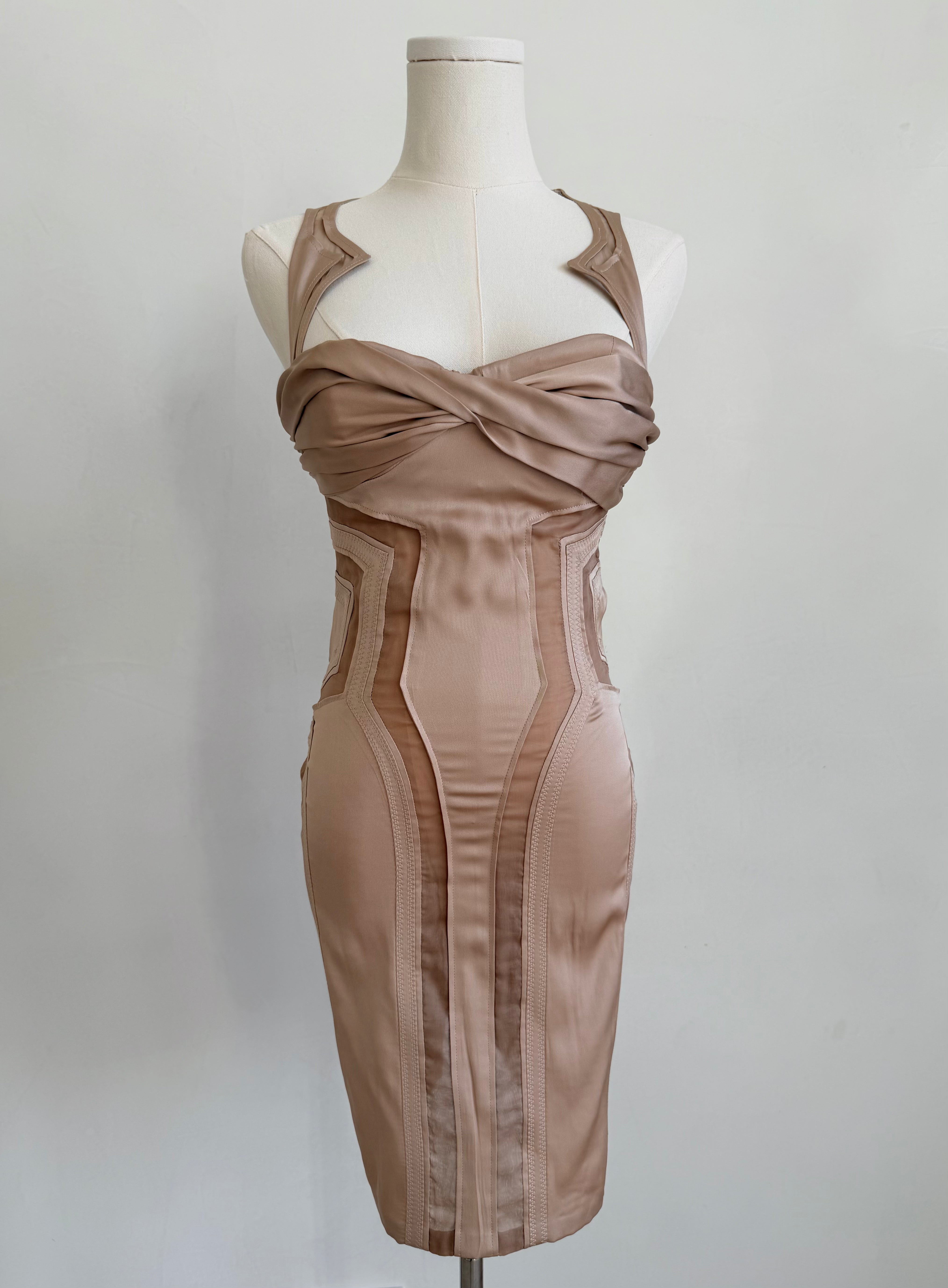 S/S 2005 Silk Light Brown Structured Mini Dress