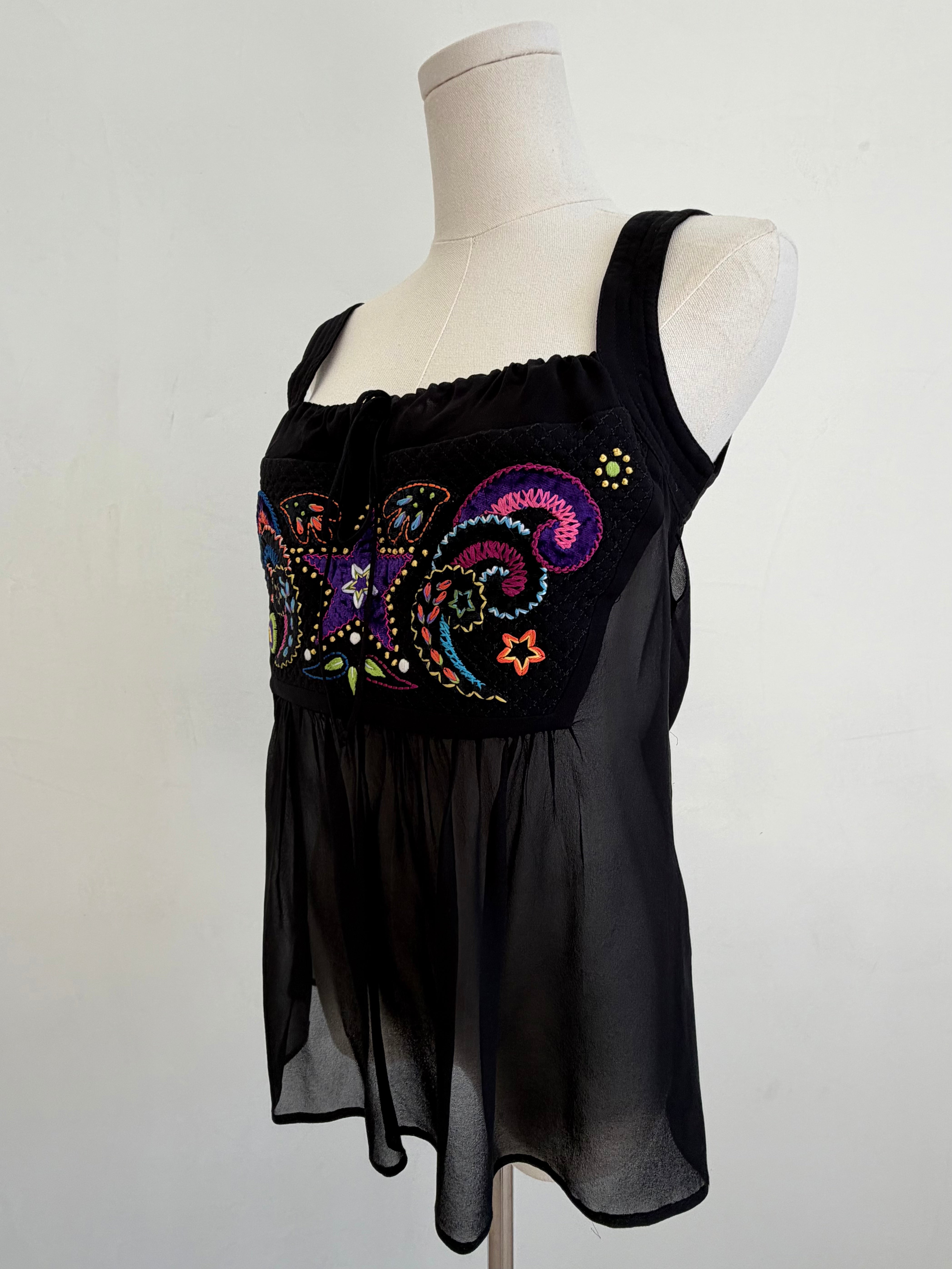 Black Embroidered Chiffon Babydoll Top