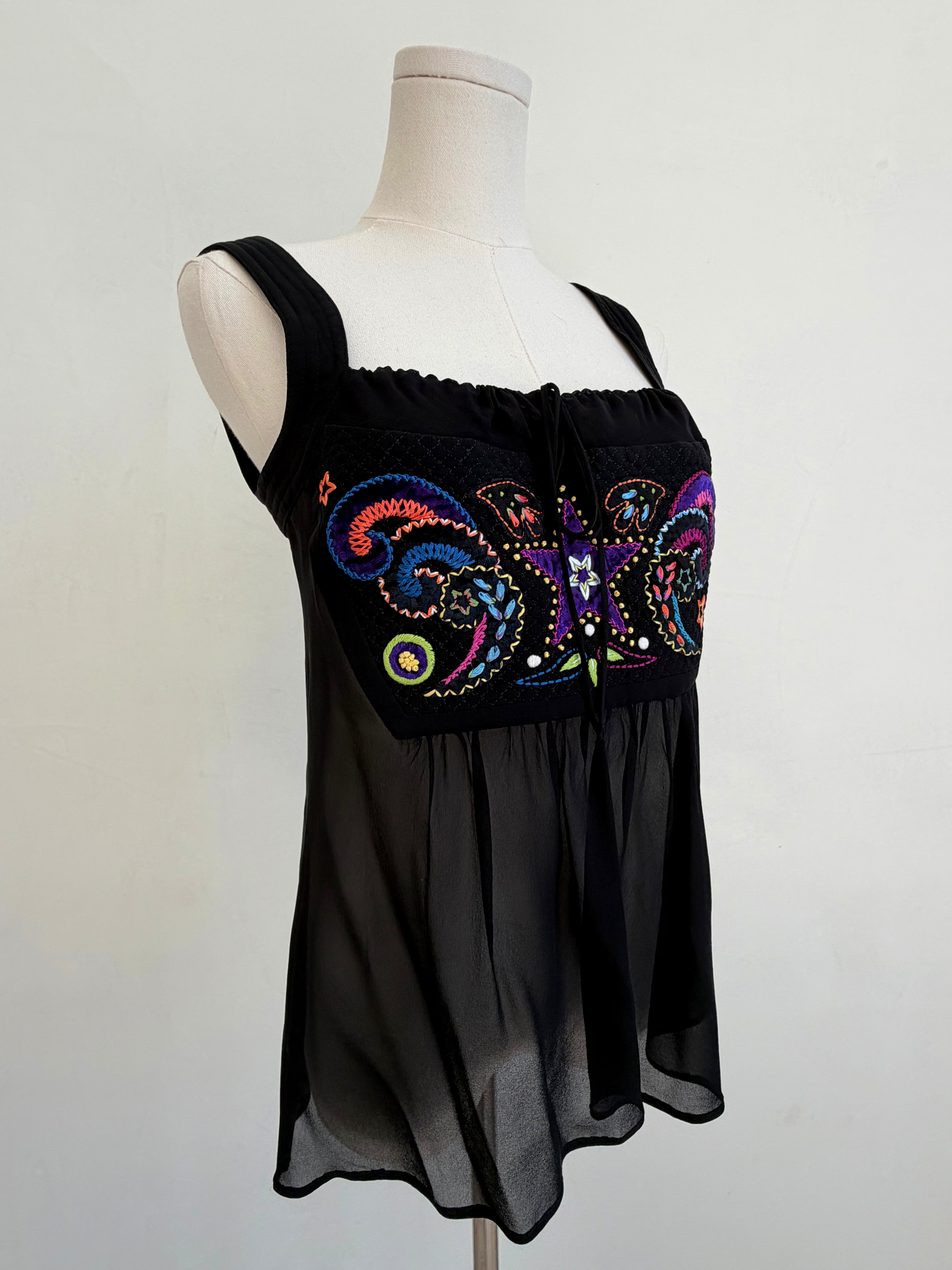 Black Embroidered Chiffon Babydoll Top