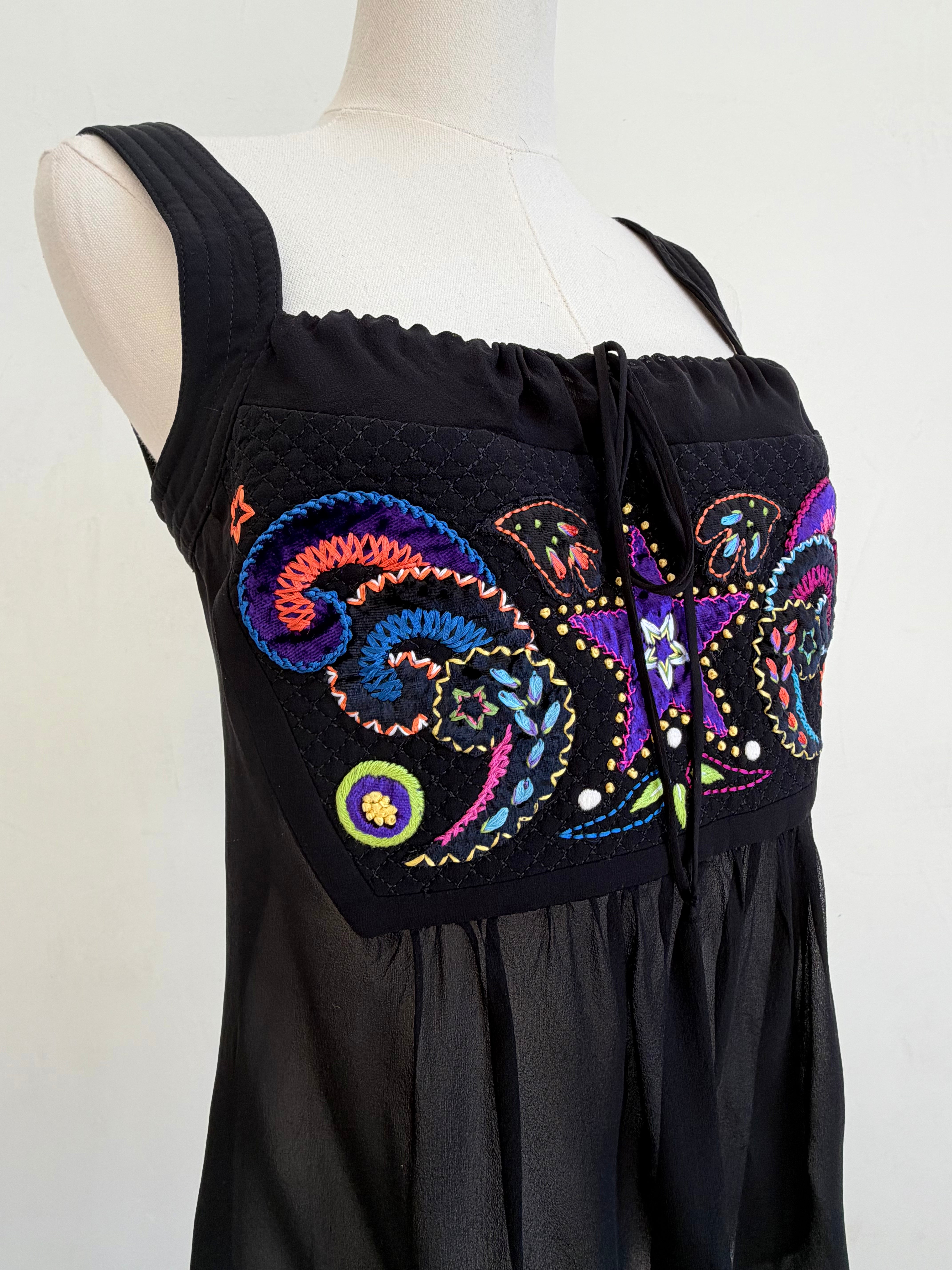 Black Embroidered Chiffon Babydoll Top