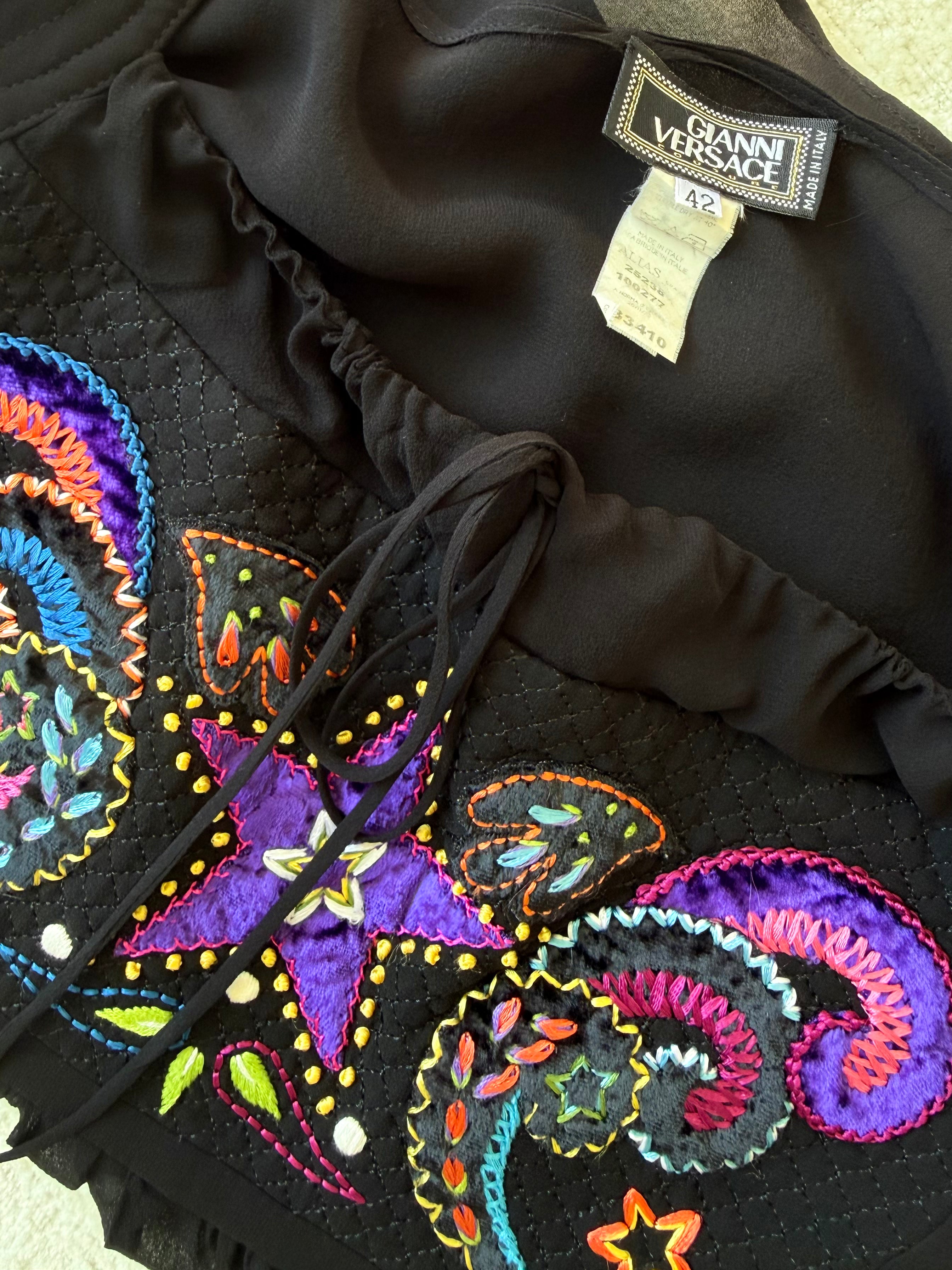 Black Embroidered Chiffon Babydoll Top