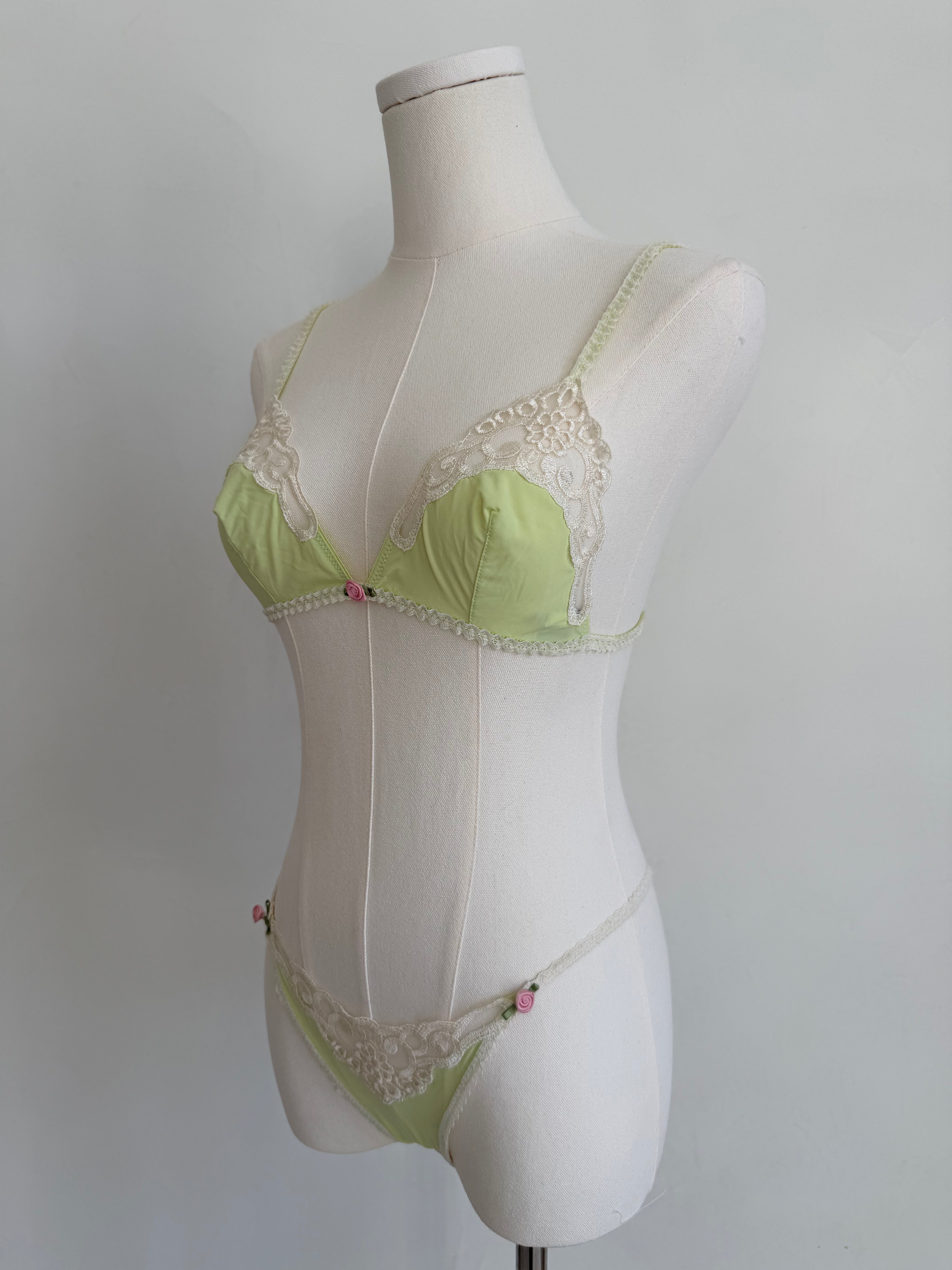 Pistachio Lace Bralette & Thong Set