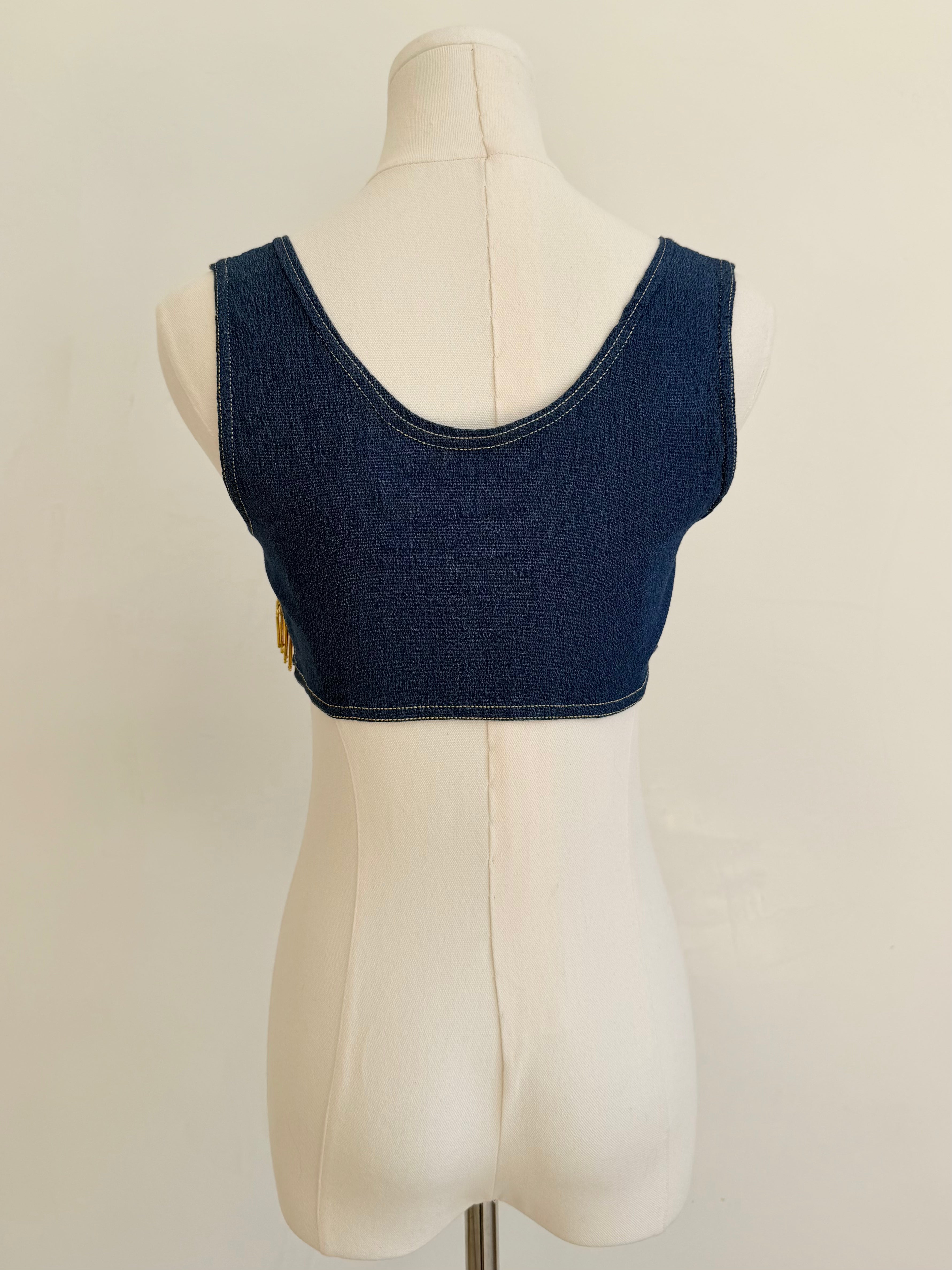 Heart Denim with Gold Fringe Bustier Top