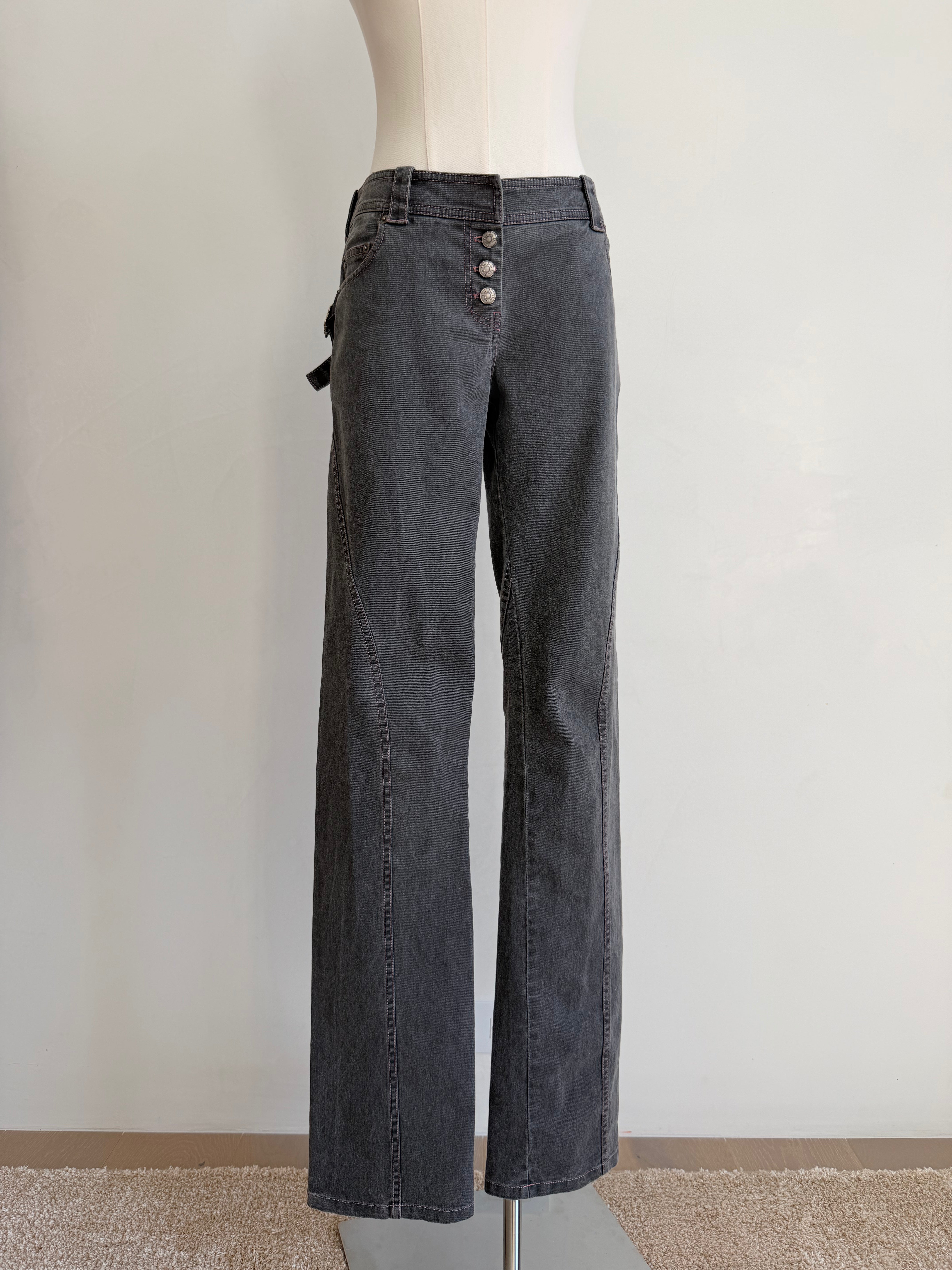 Grey Denim Jeans with Pink Contrast Stitching