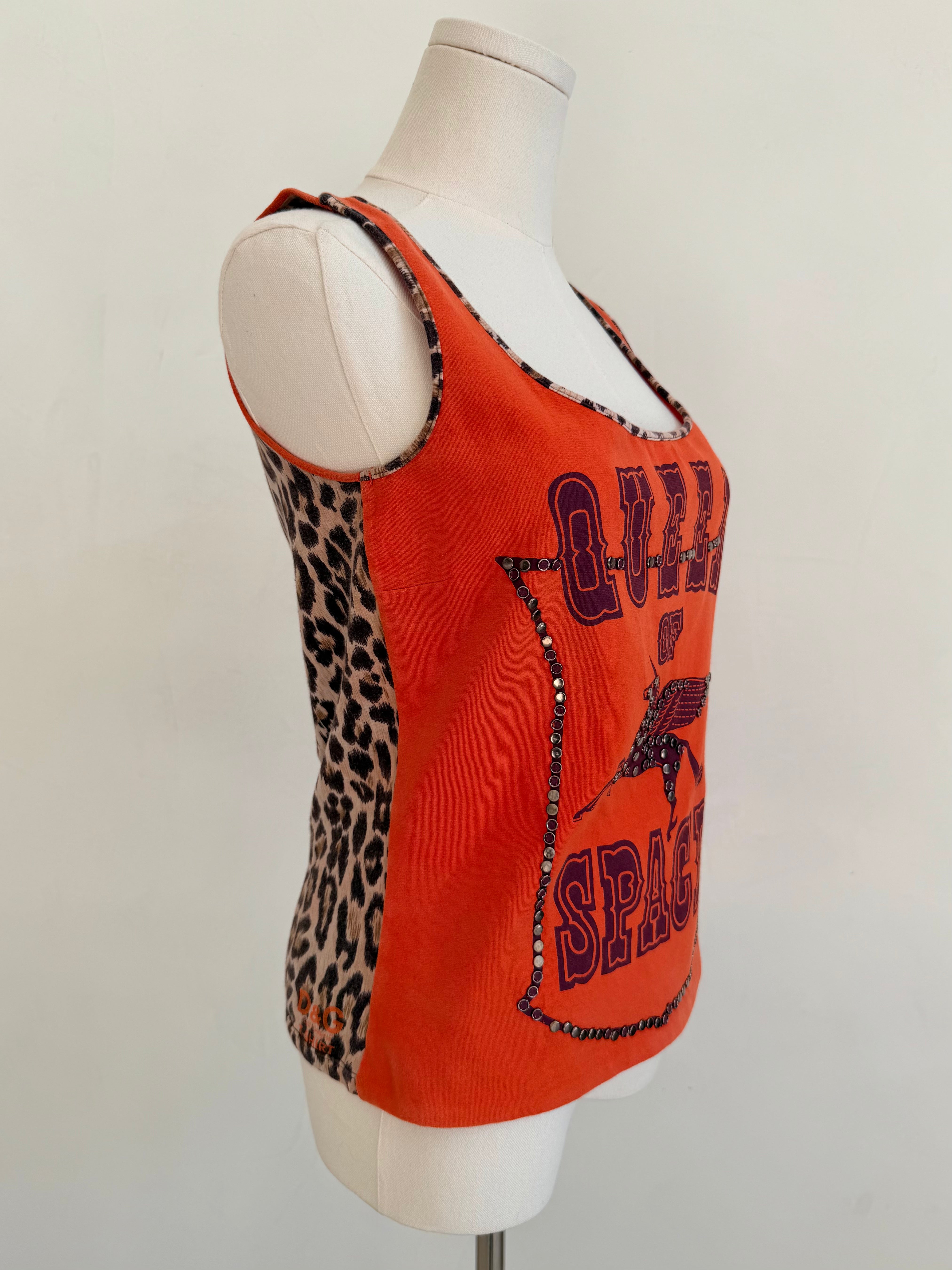 Red “Queen of Space” Studded Graphic Tank