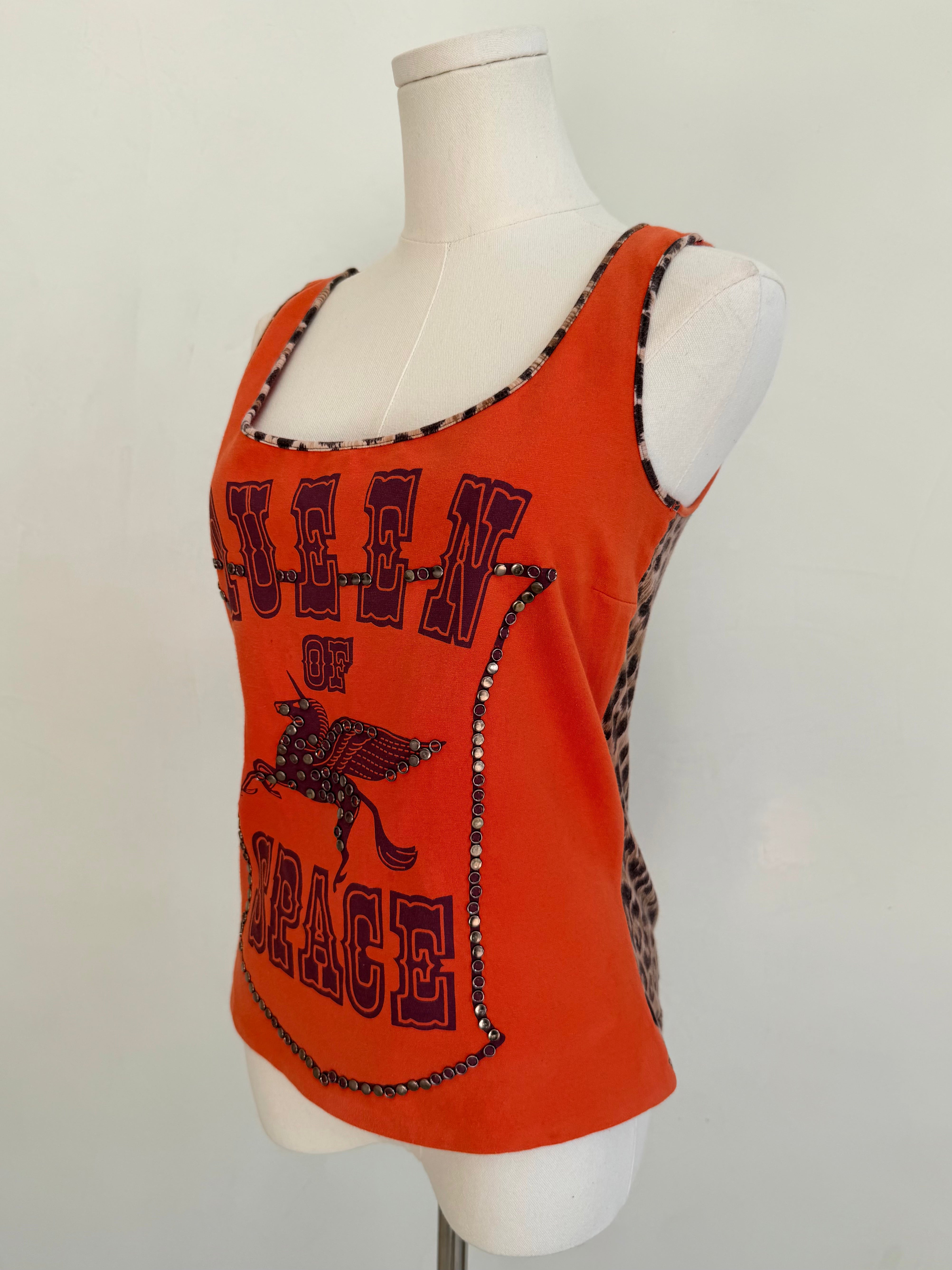Red “Queen of Space” Studded Graphic Tank
