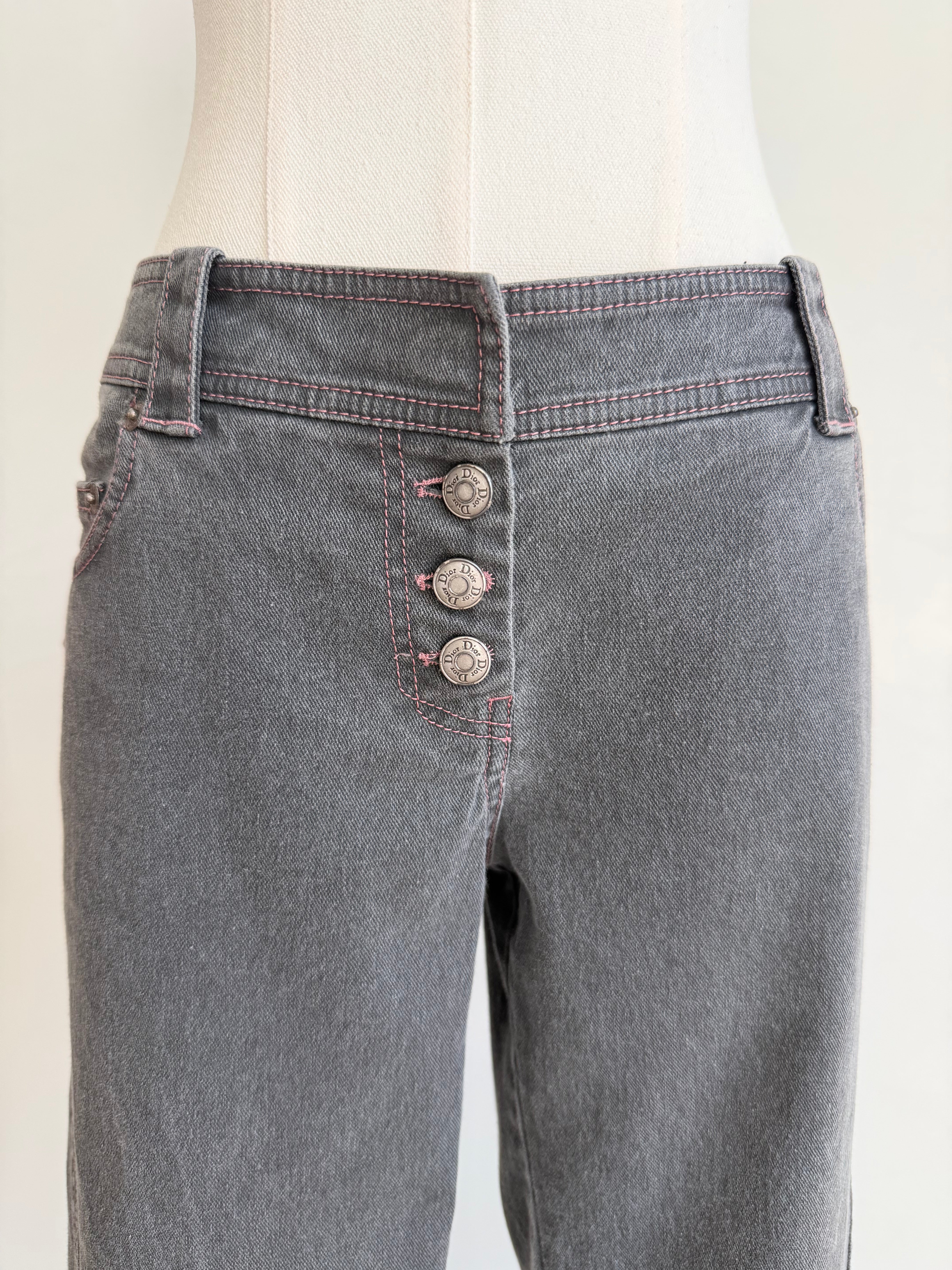 Grey Denim Jeans with Pink Contrast Stitching
