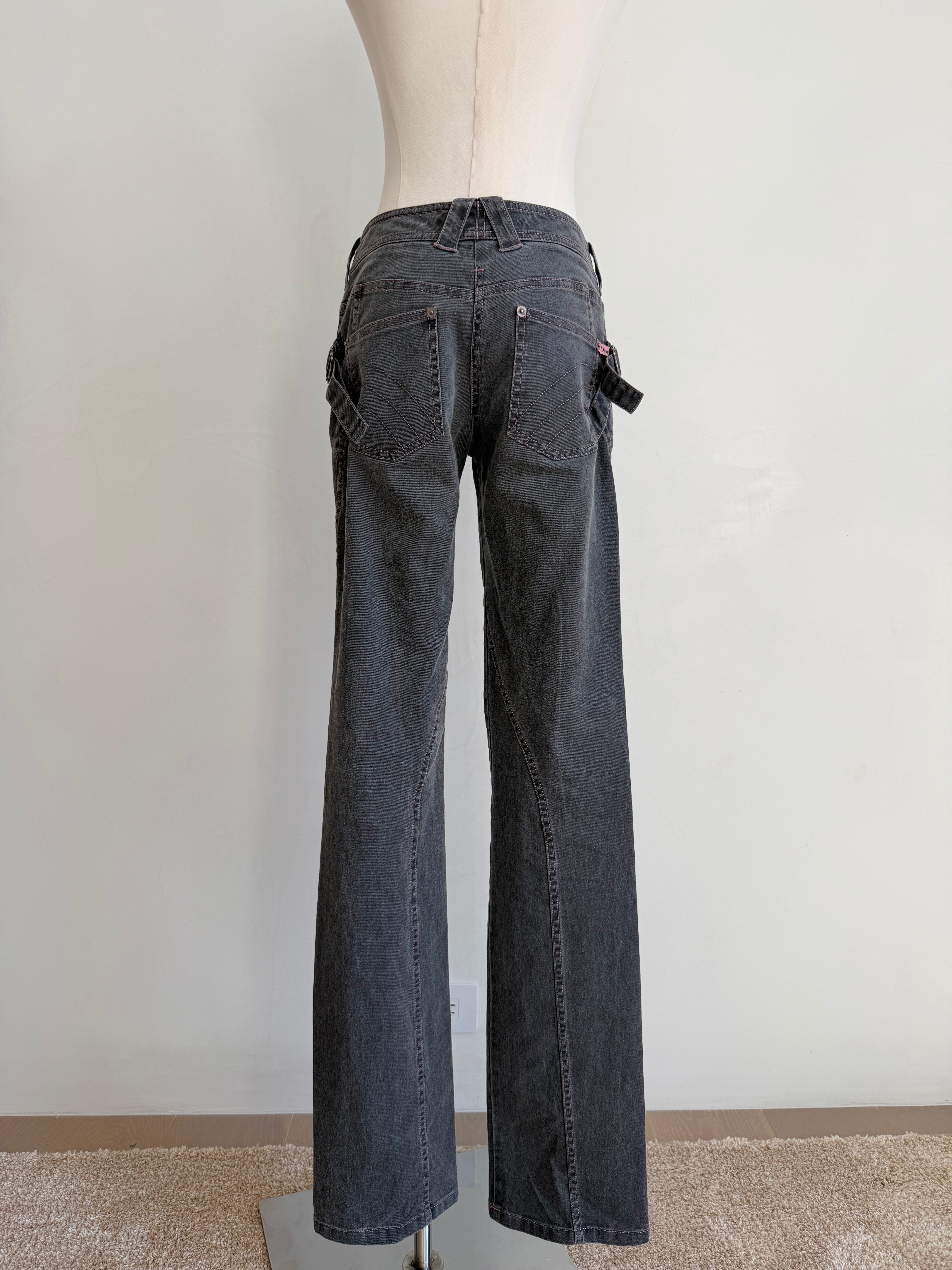 Grey Denim Jeans with Pink Contrast Stitching