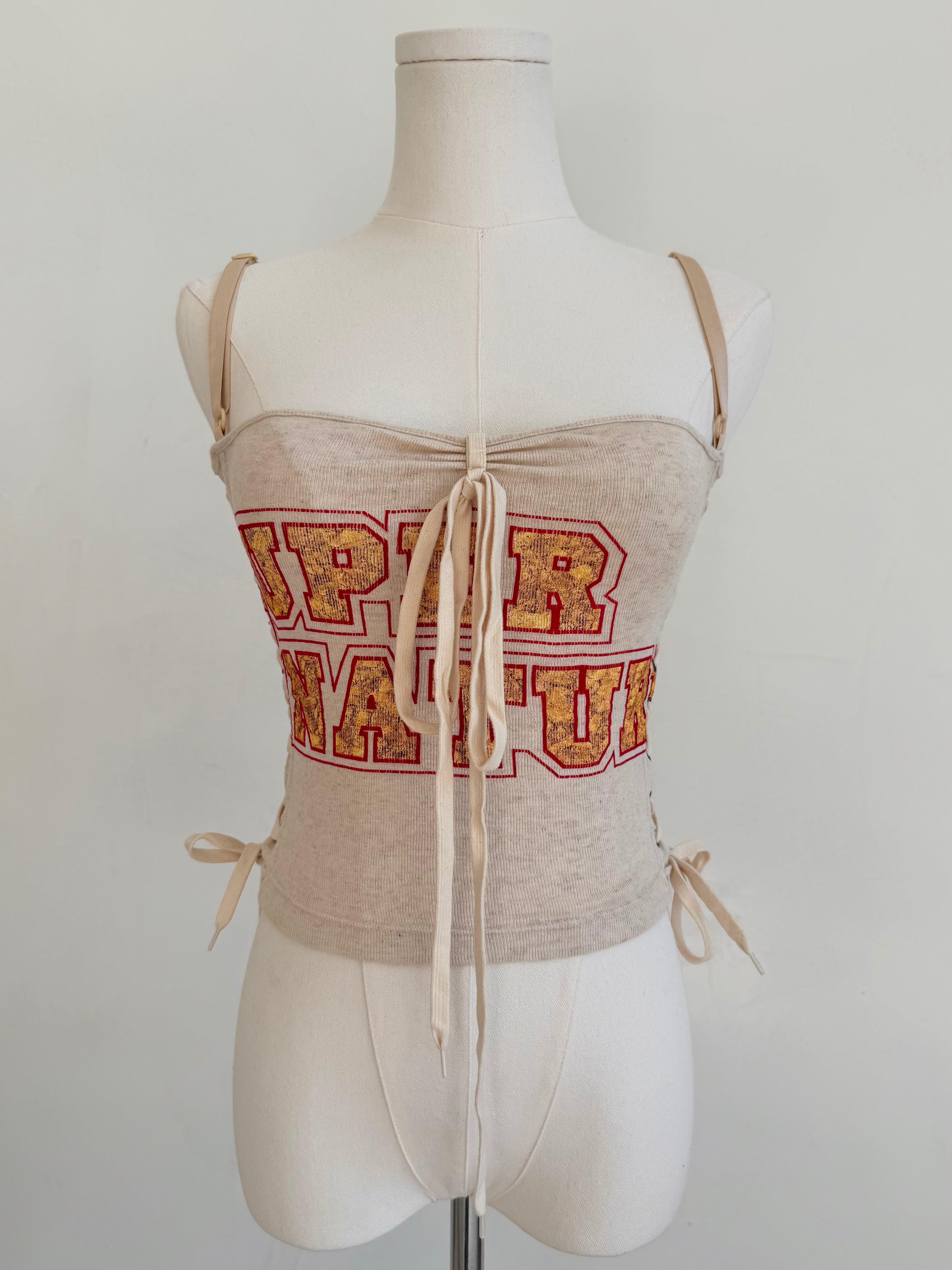 2003 Beige “Super Natural” Lace-Up Corset Tank