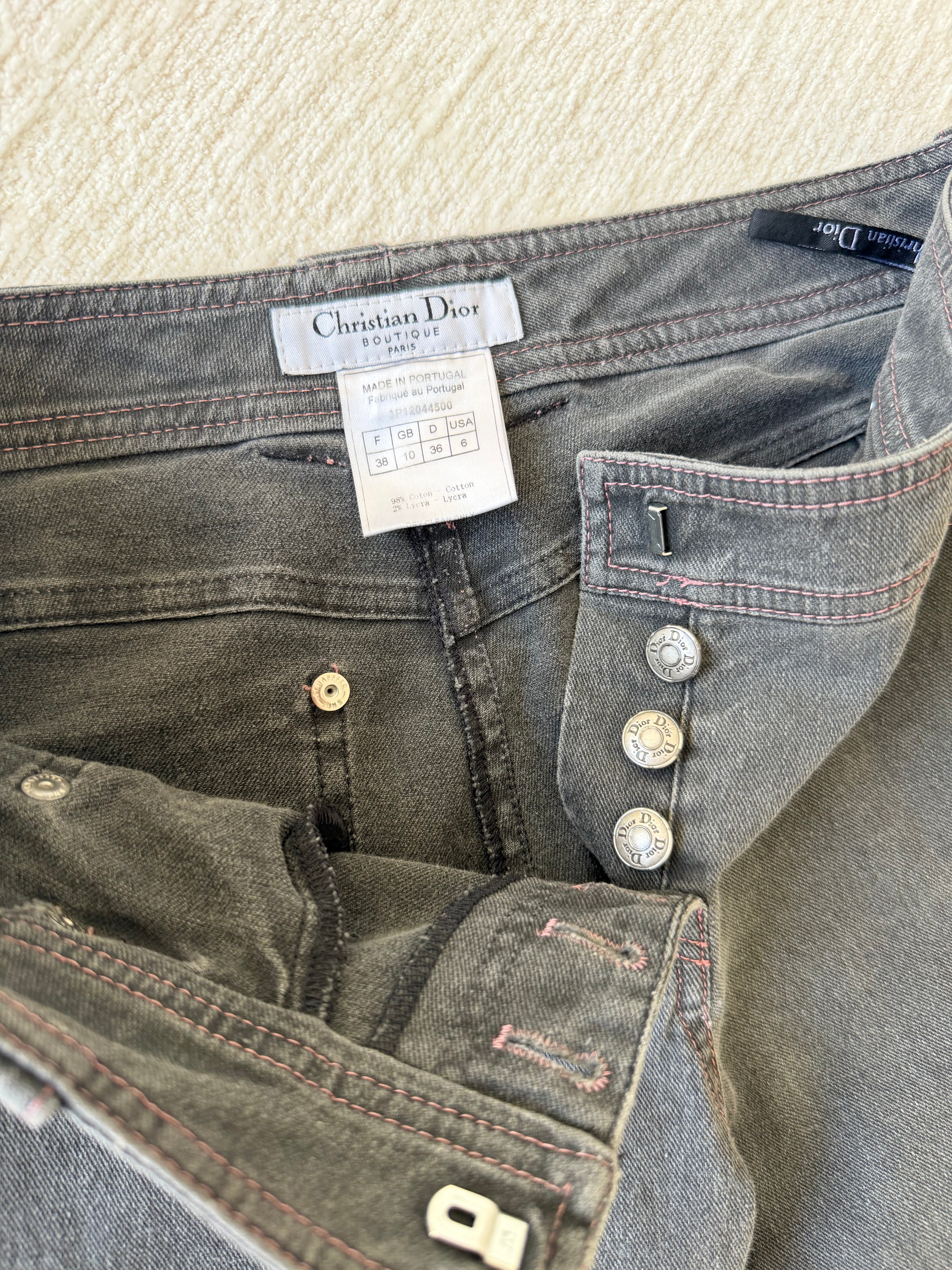 Grey Denim Jeans with Pink Contrast Stitching