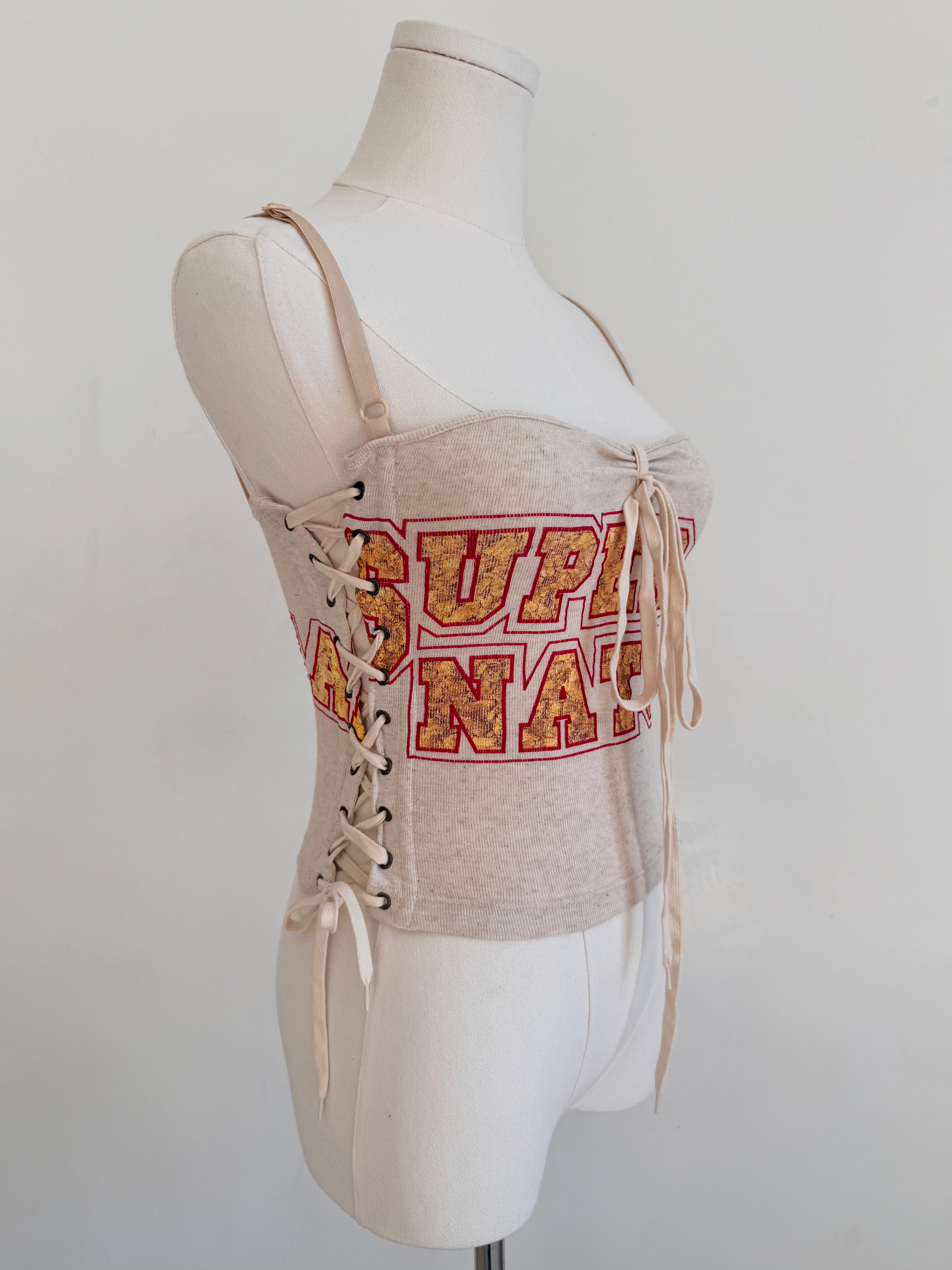 2003 Beige “Super Natural” Lace-Up Corset Tank
