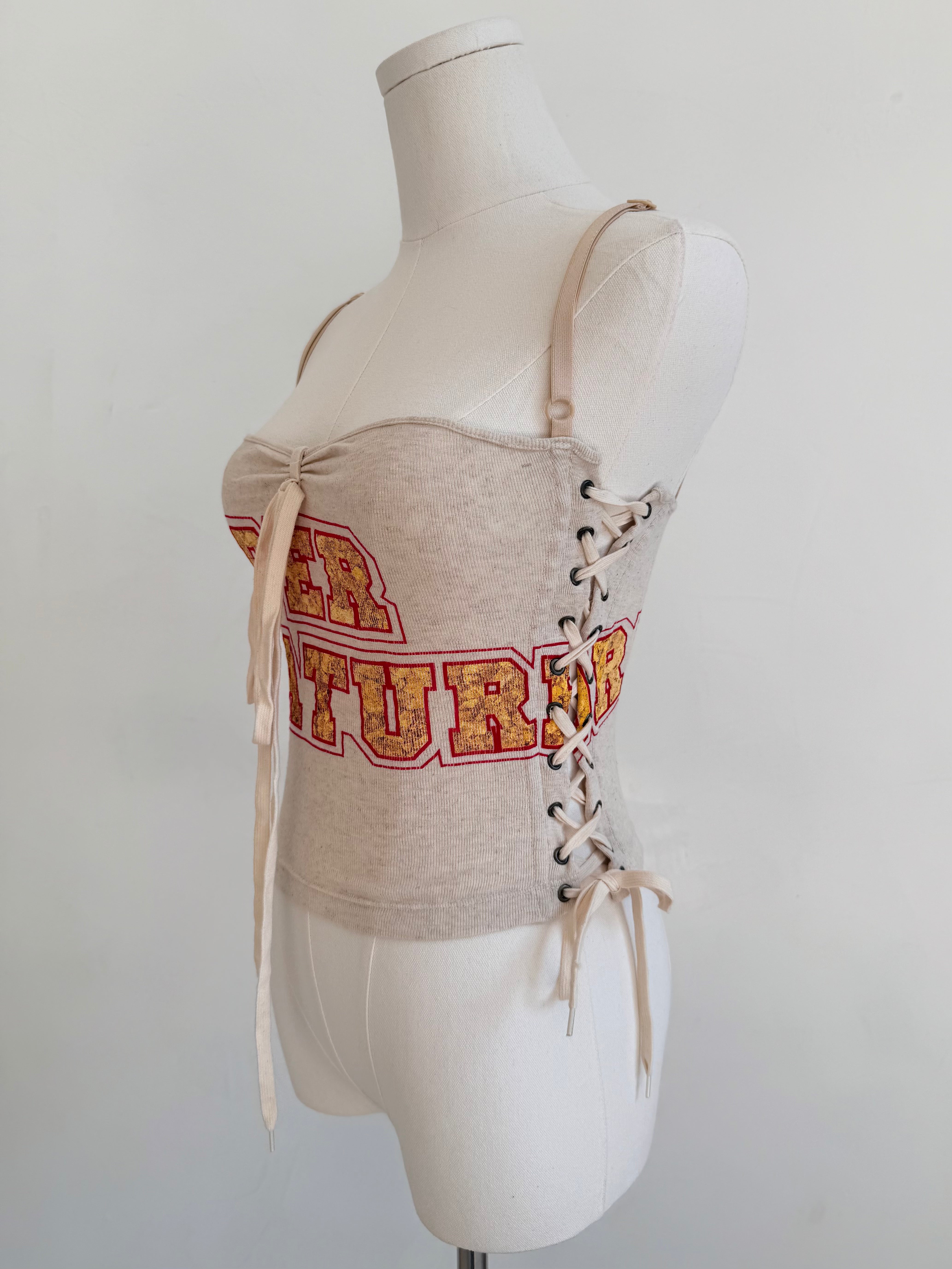 2003 Beige “Super Natural” Lace-Up Corset Tank