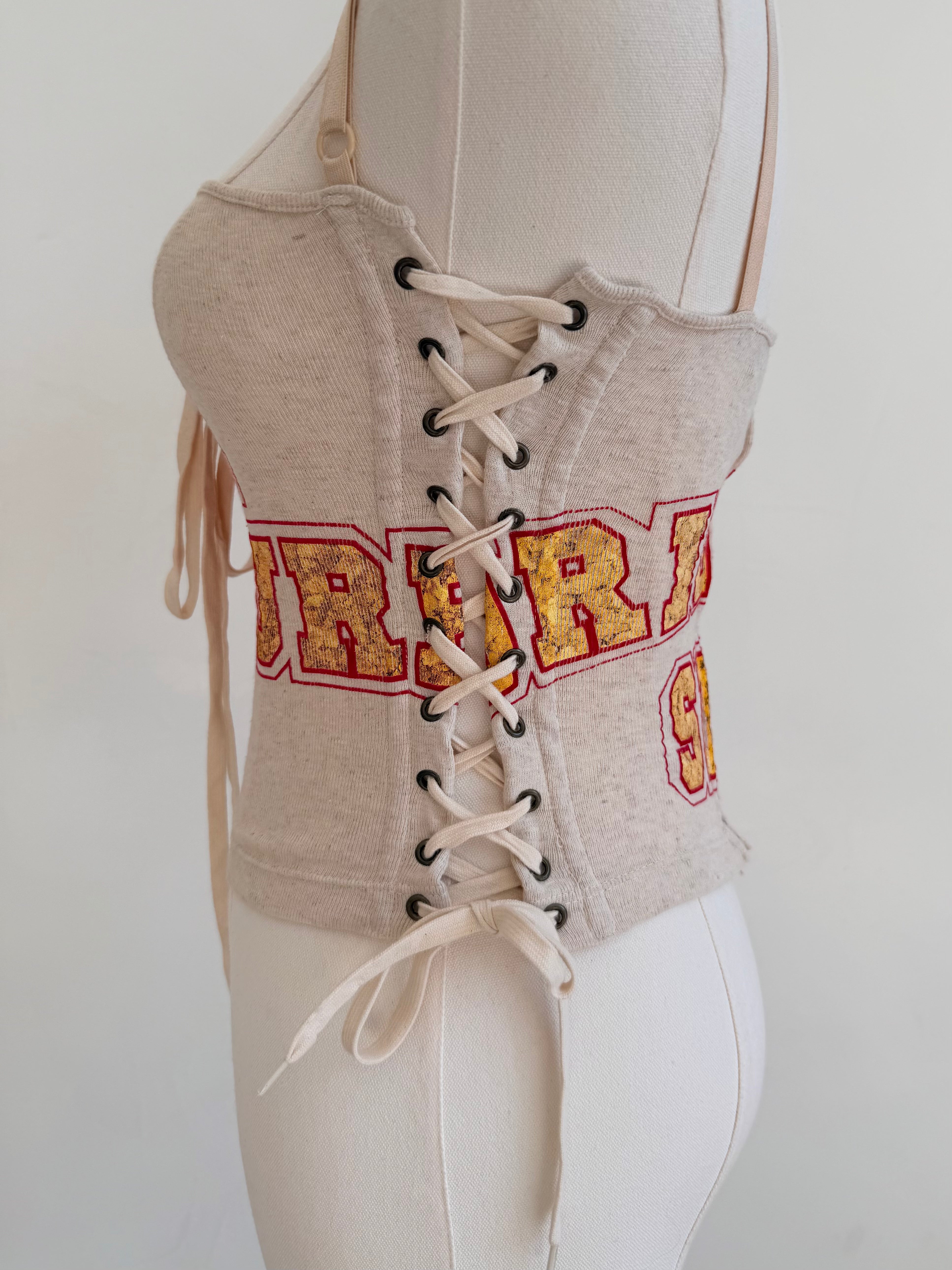 2003 Beige “Super Natural” Lace-Up Corset Tank